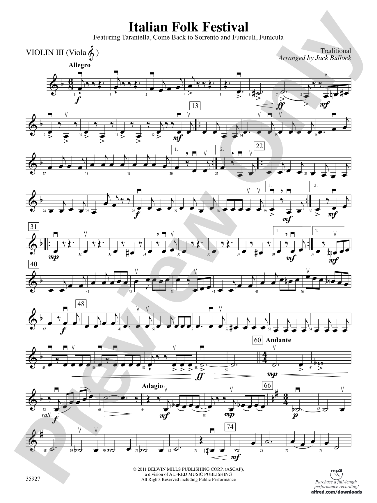 Italian Folk Festival: 3rd Violin (Viola [TC])