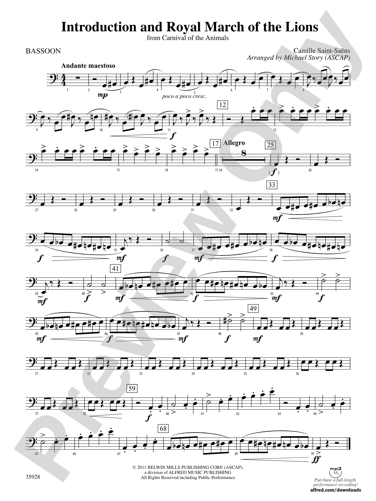 Introduction and Royal March of the Lions (from Carnival of the Animals): Bassoon