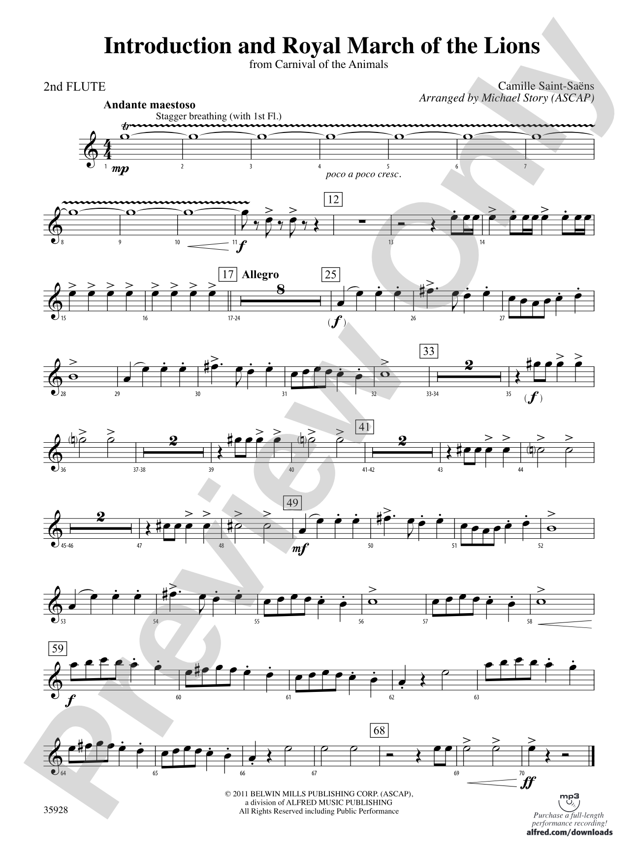Introduction and Royal March of the Lions (from Carnival of the Animals): 2nd Flute