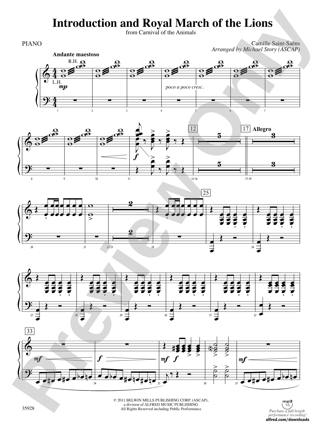 Introduction and Royal March of the Lions (from Carnival of the Animals): Piano Accompaniment