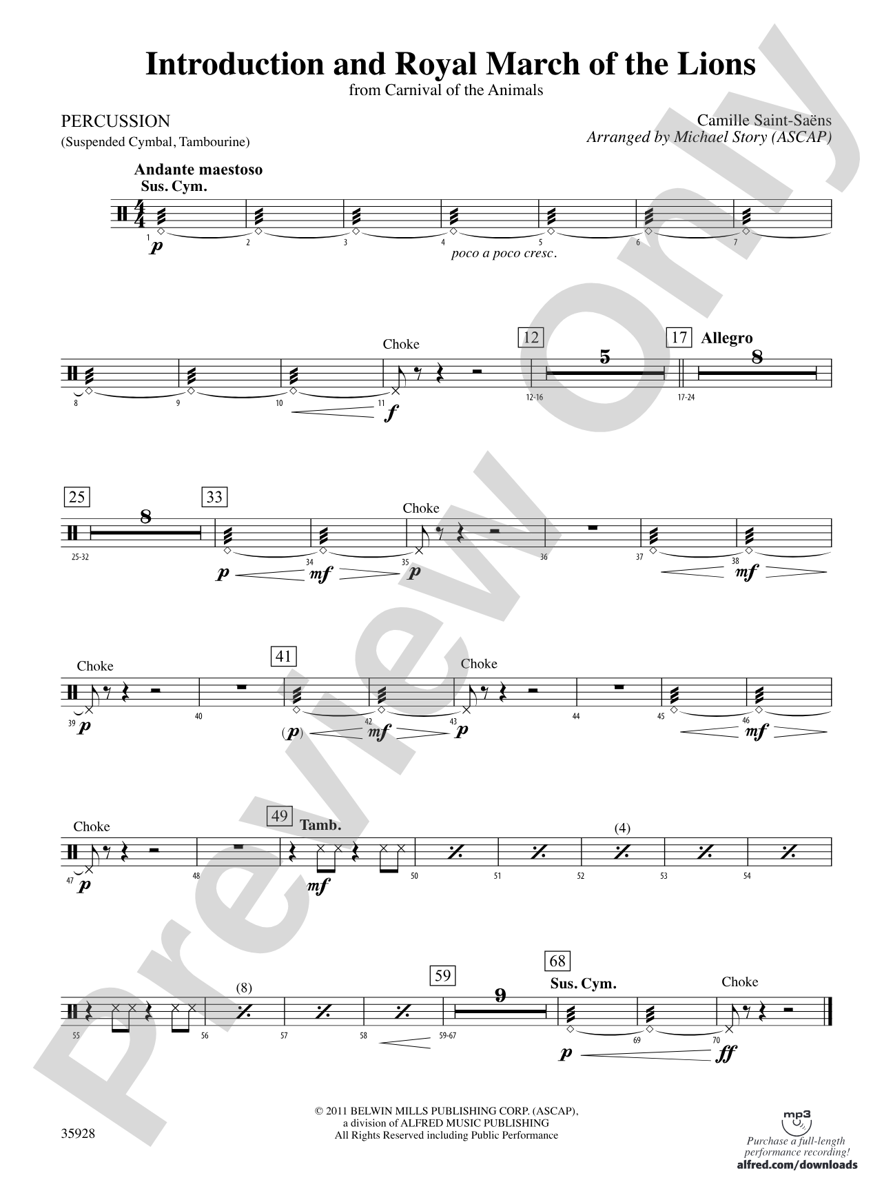 Introduction and Royal March of the Lions (from Carnival of the Animals): 1st Percussion