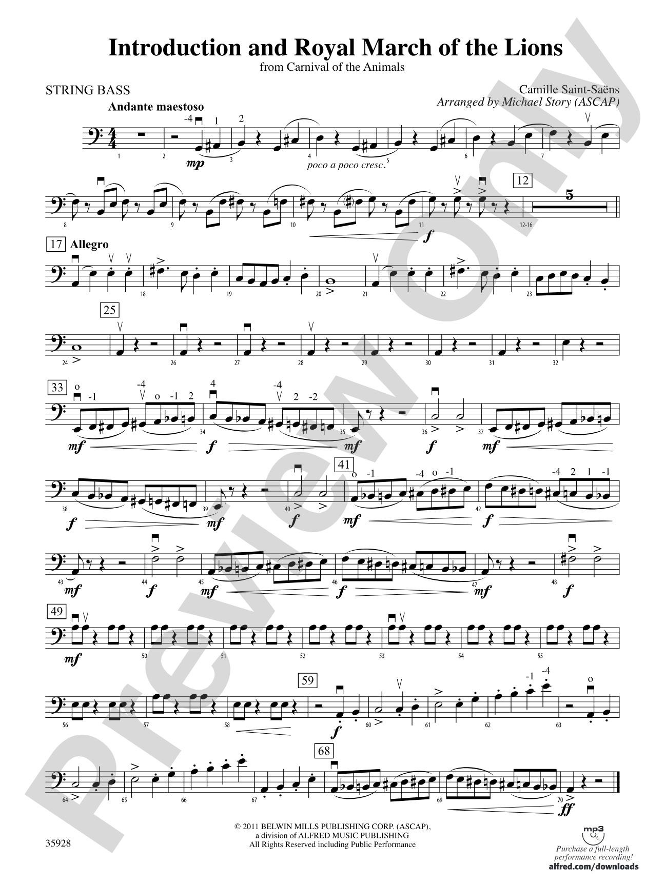 Introduction and Royal March of the Lions (from Carnival of the Animals): String Bass