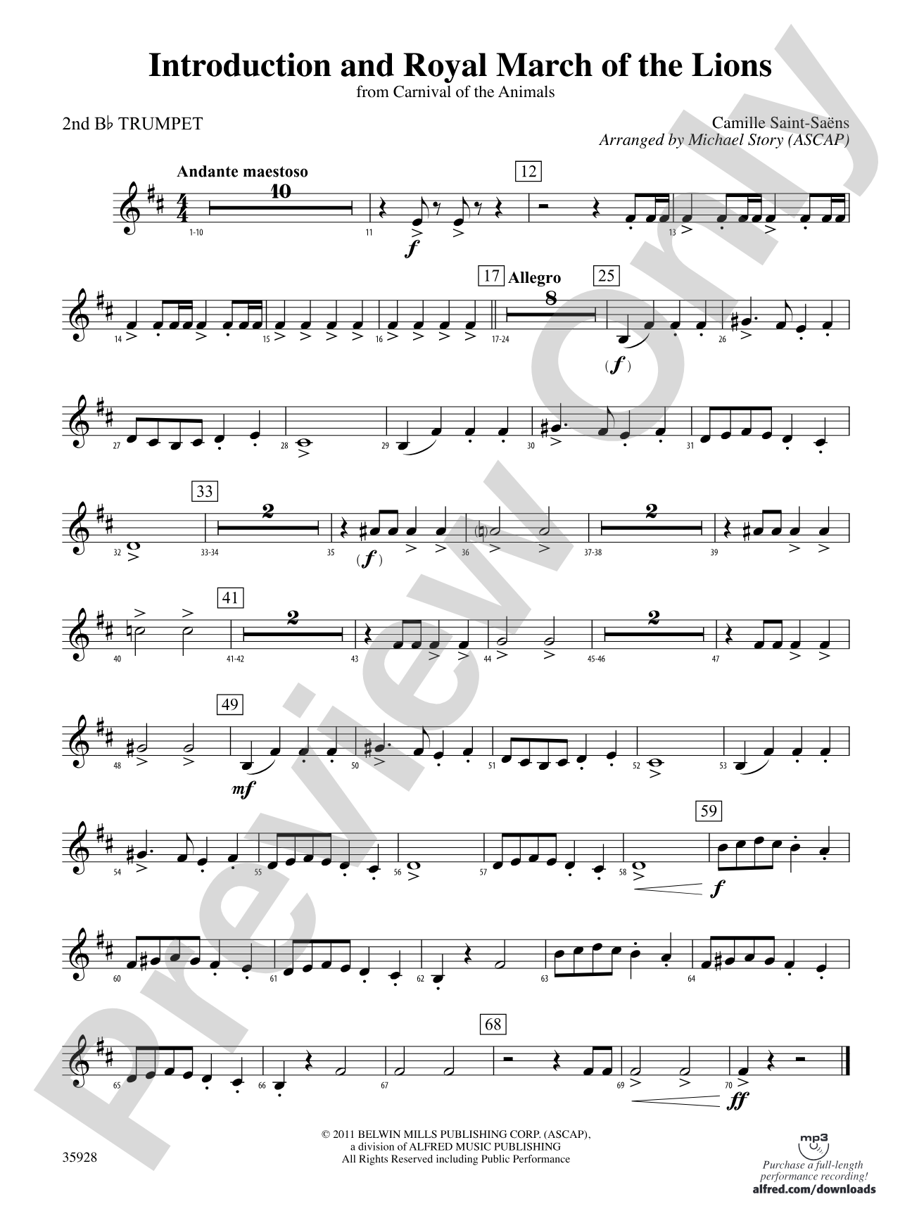 Introduction and Royal March of the Lions (from Carnival of the Animals): 2nd B-flat Trumpet