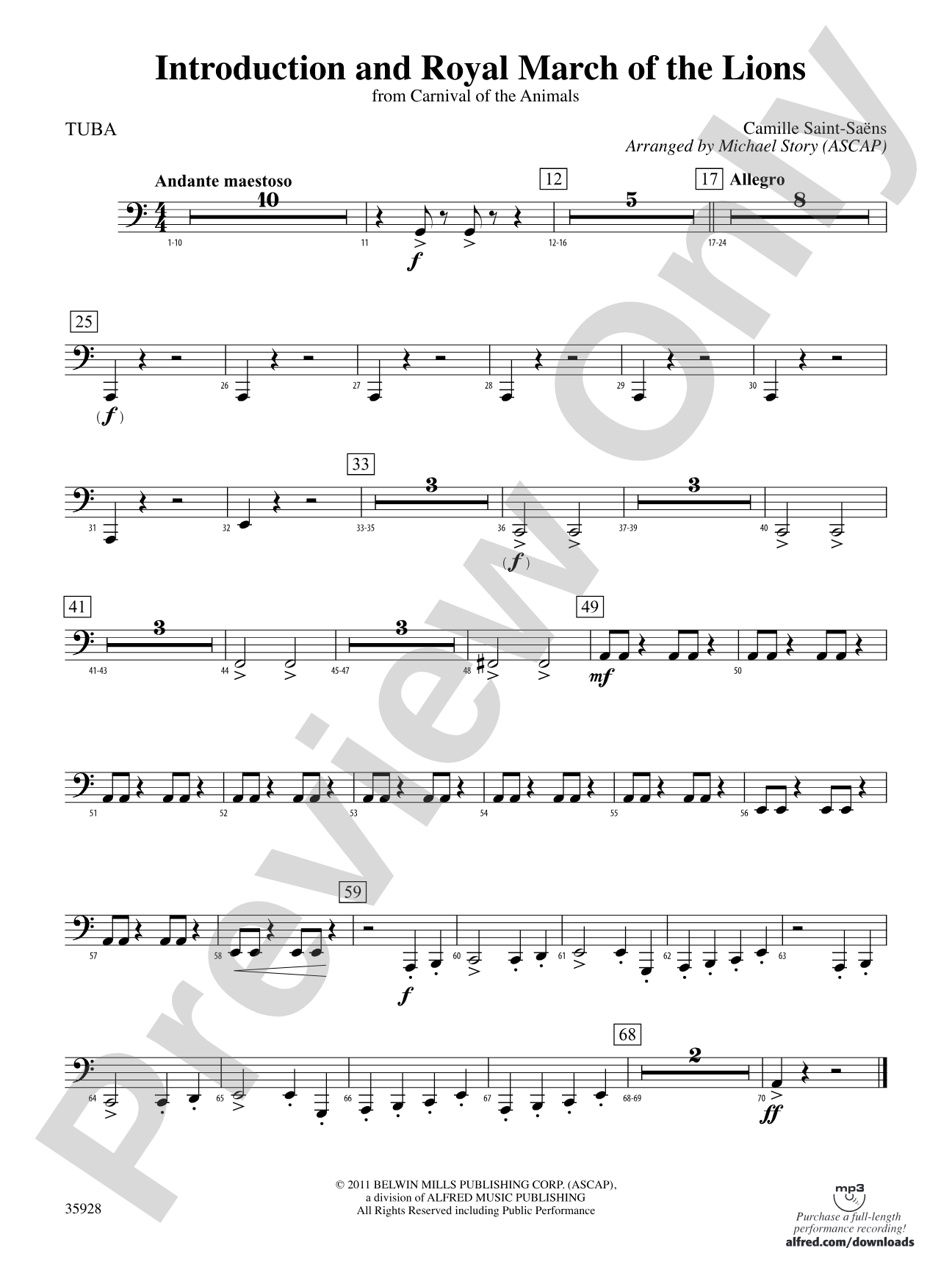 Introduction and Royal March of the Lions (from Carnival of the Animals): Tuba