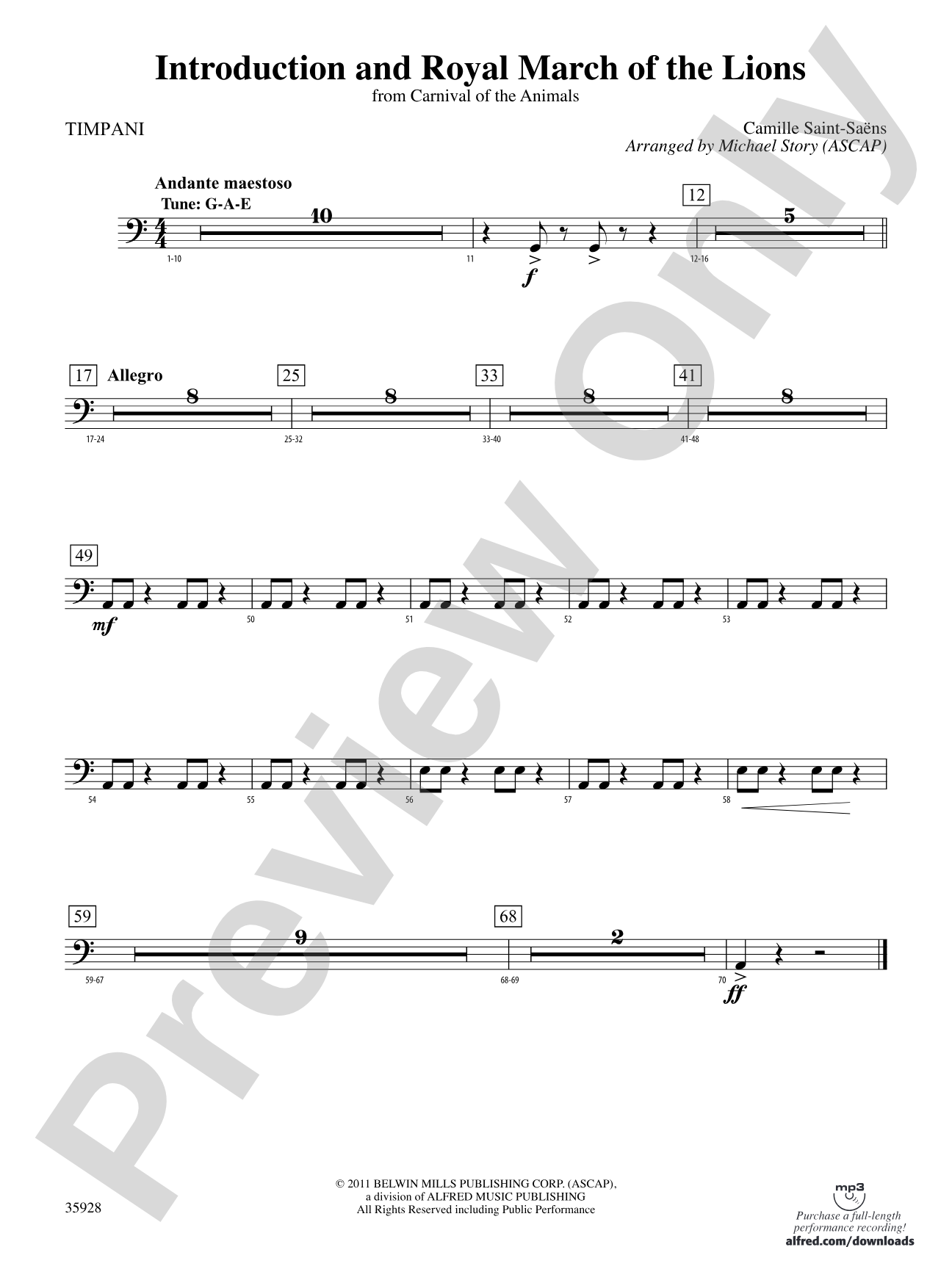 Introduction and Royal March of the Lions (from Carnival of the Animals): Timpani