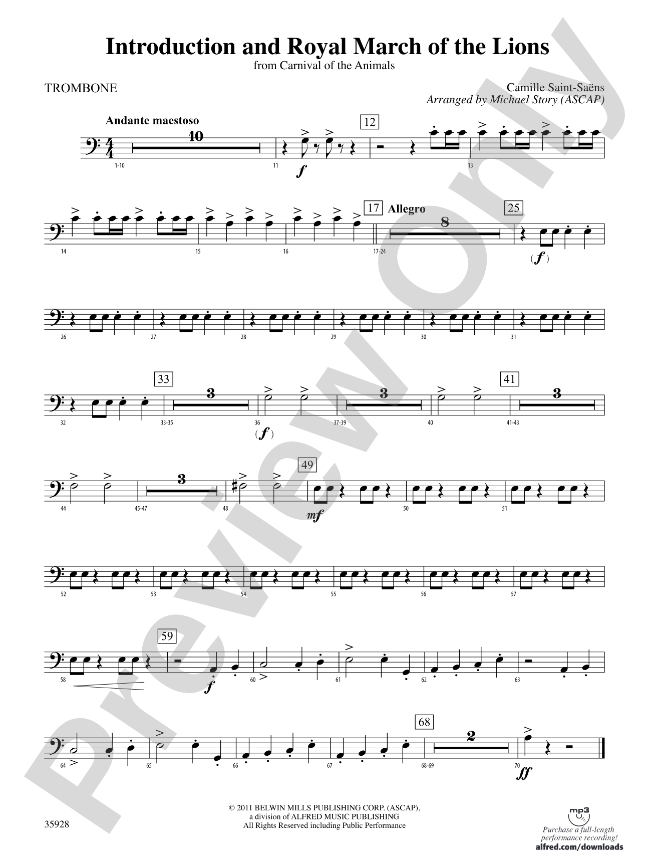 Introduction and Royal March of the Lions (from Carnival of the Animals): 1st Trombone