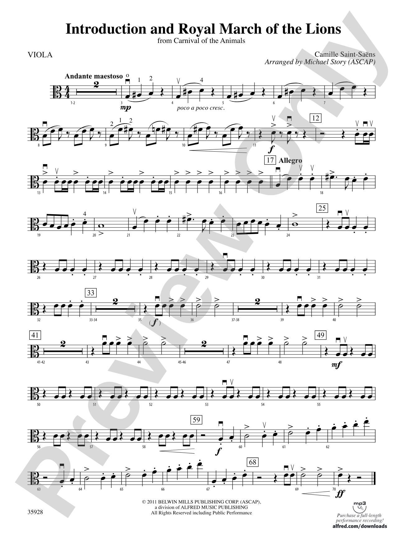 Introduction and Royal March of the Lions (from Carnival of the Animals): Viola