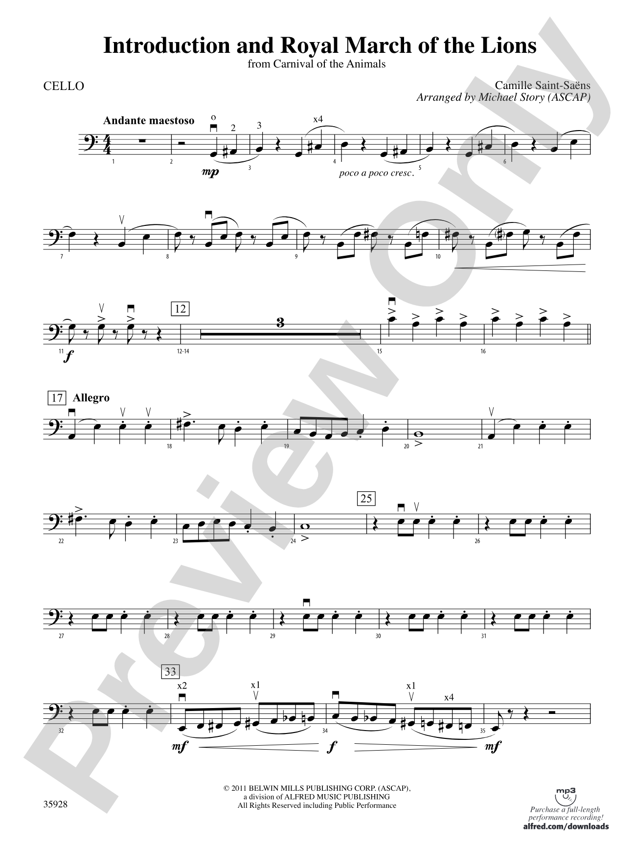 Introduction and Royal March of the Lions (from Carnival of the Animals): Cello