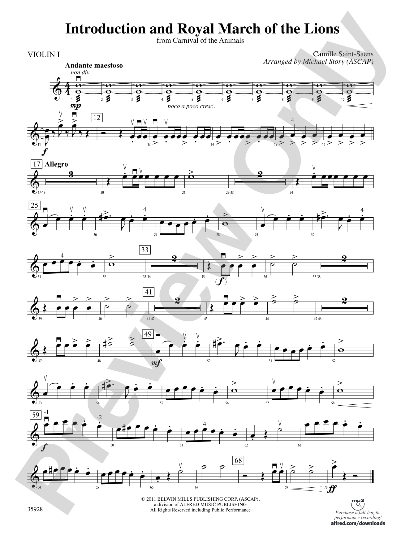 Introduction and Royal March of the Lions (from Carnival of the Animals): 1st Violin