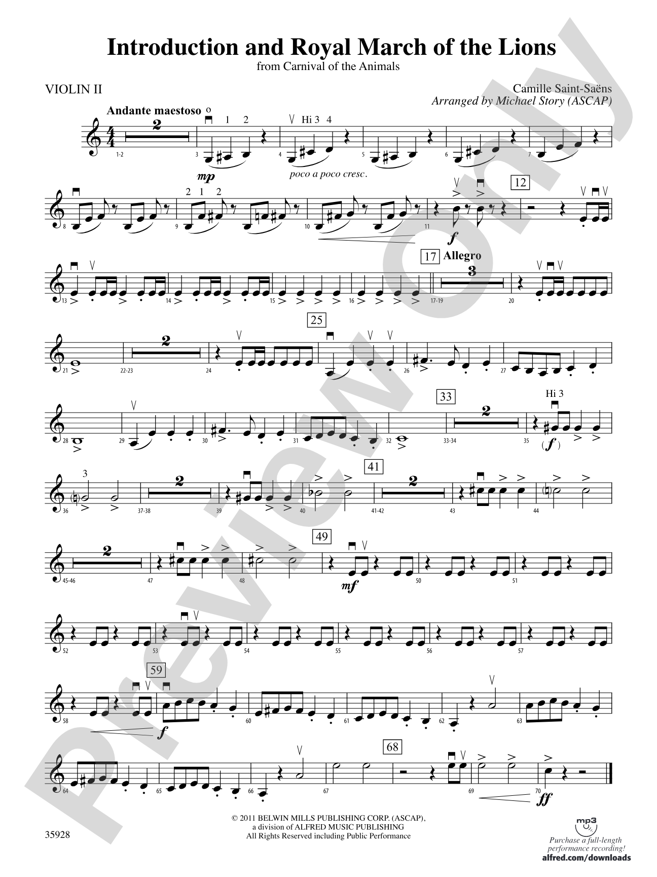Introduction and Royal March of the Lions (from Carnival of the Animals): 2nd Violin