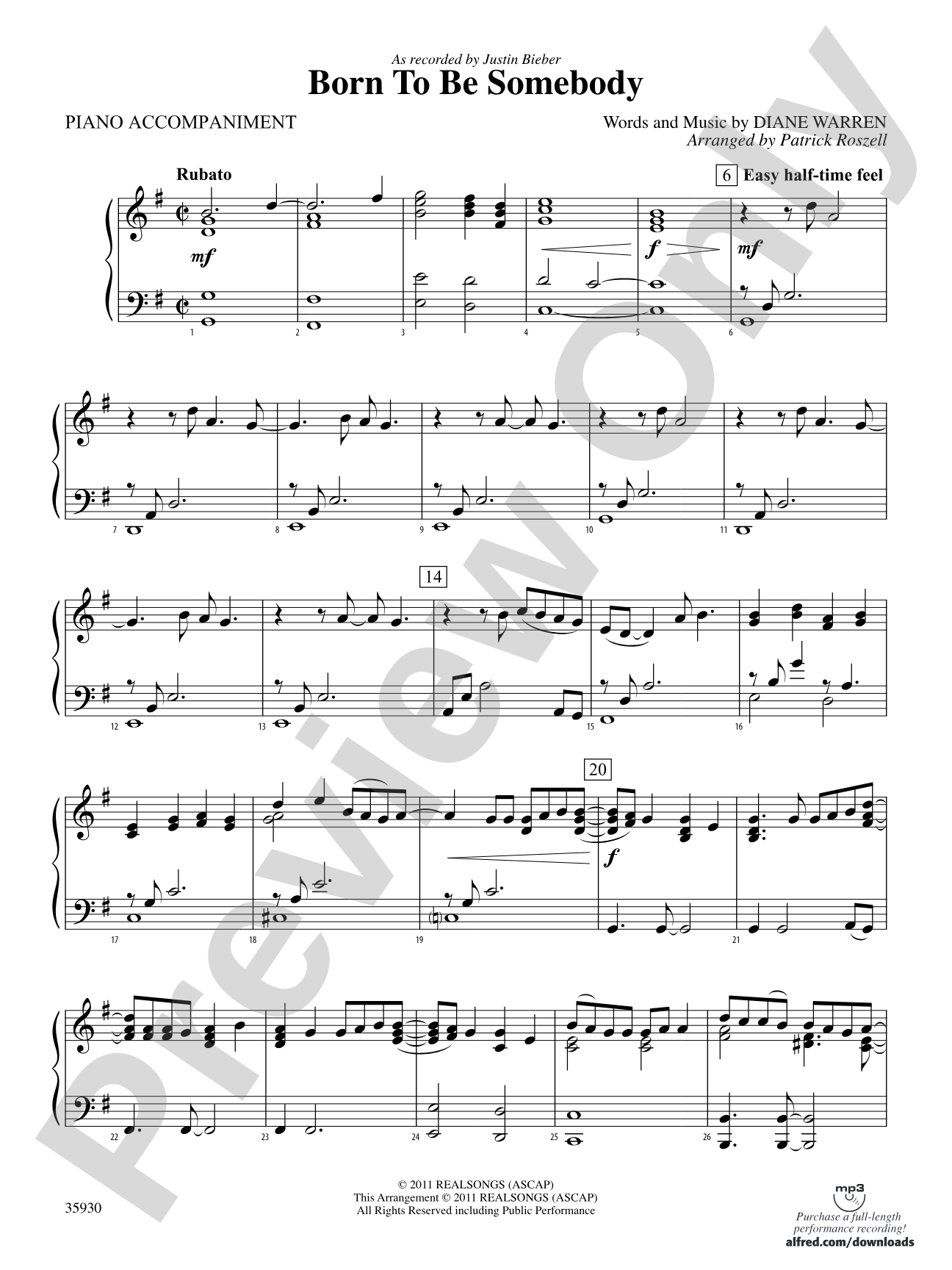 Born to Be Somebody: Piano Accompaniment
