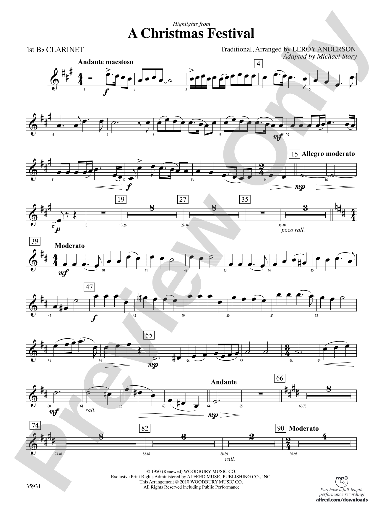 A Christmas Festival, Highlights from: 1st B-flat Clarinet