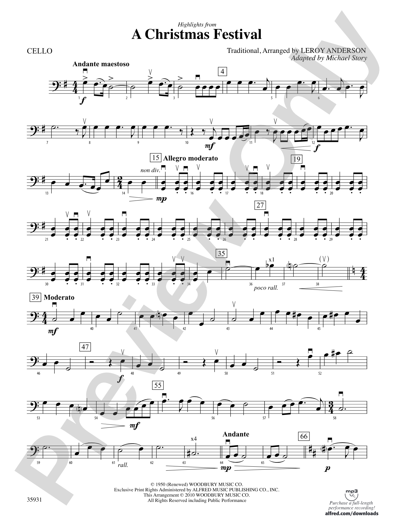 A Christmas Festival, Highlights from: Cello