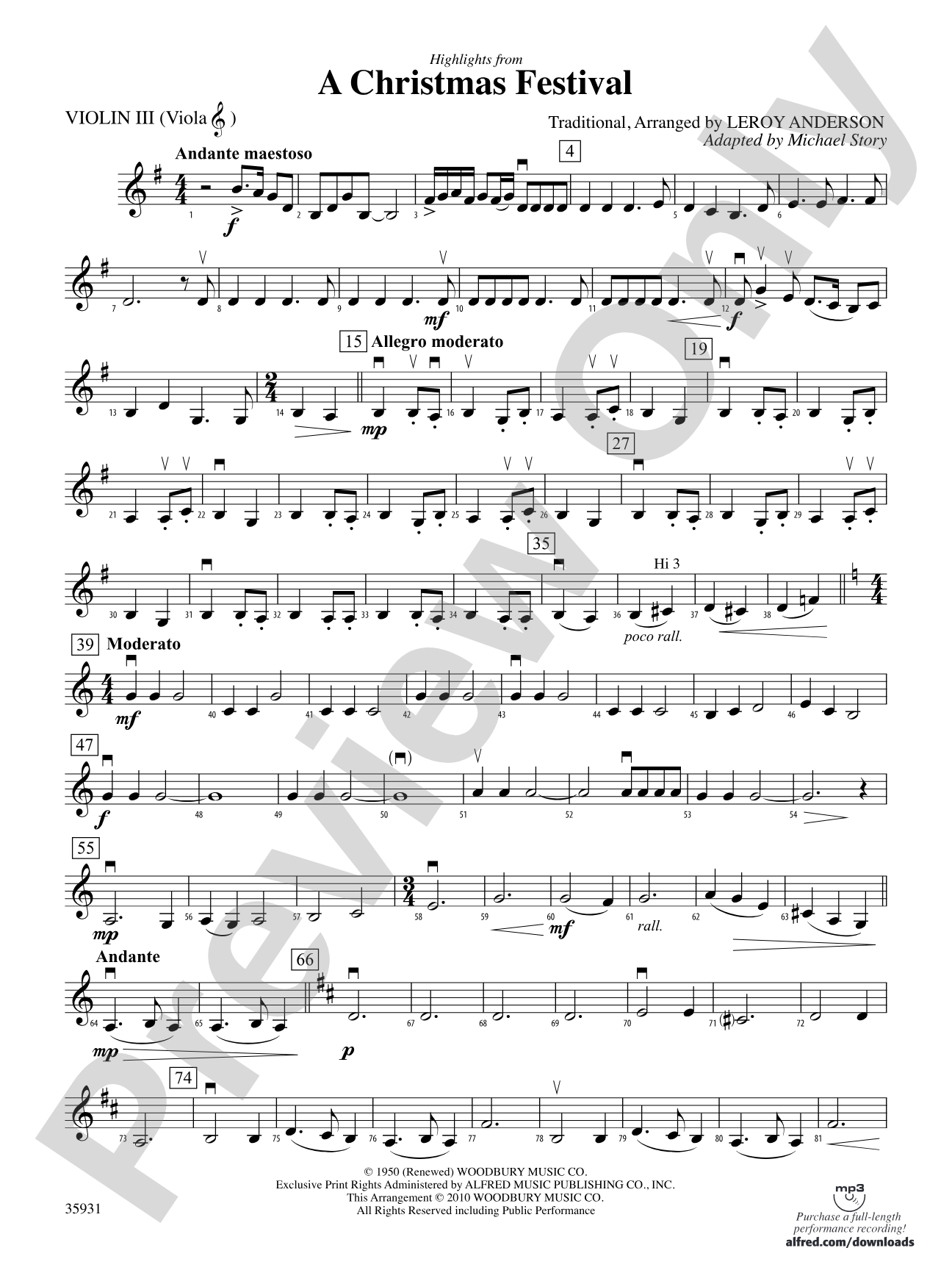 A Christmas Festival, Highlights from: 3rd Violin (Viola [TC])