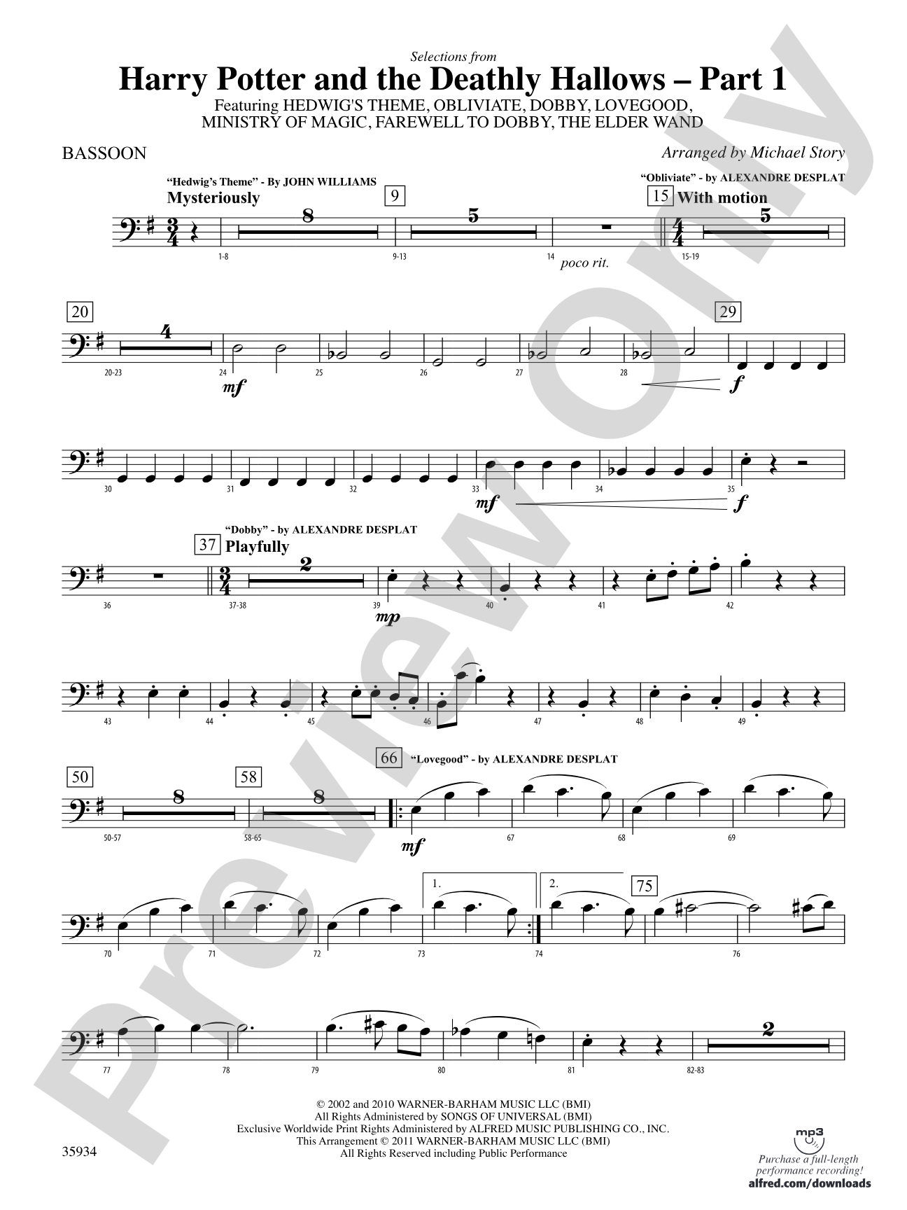 Harry Potter and the Deathly Hallows, Part 1, Selections from: Bassoon