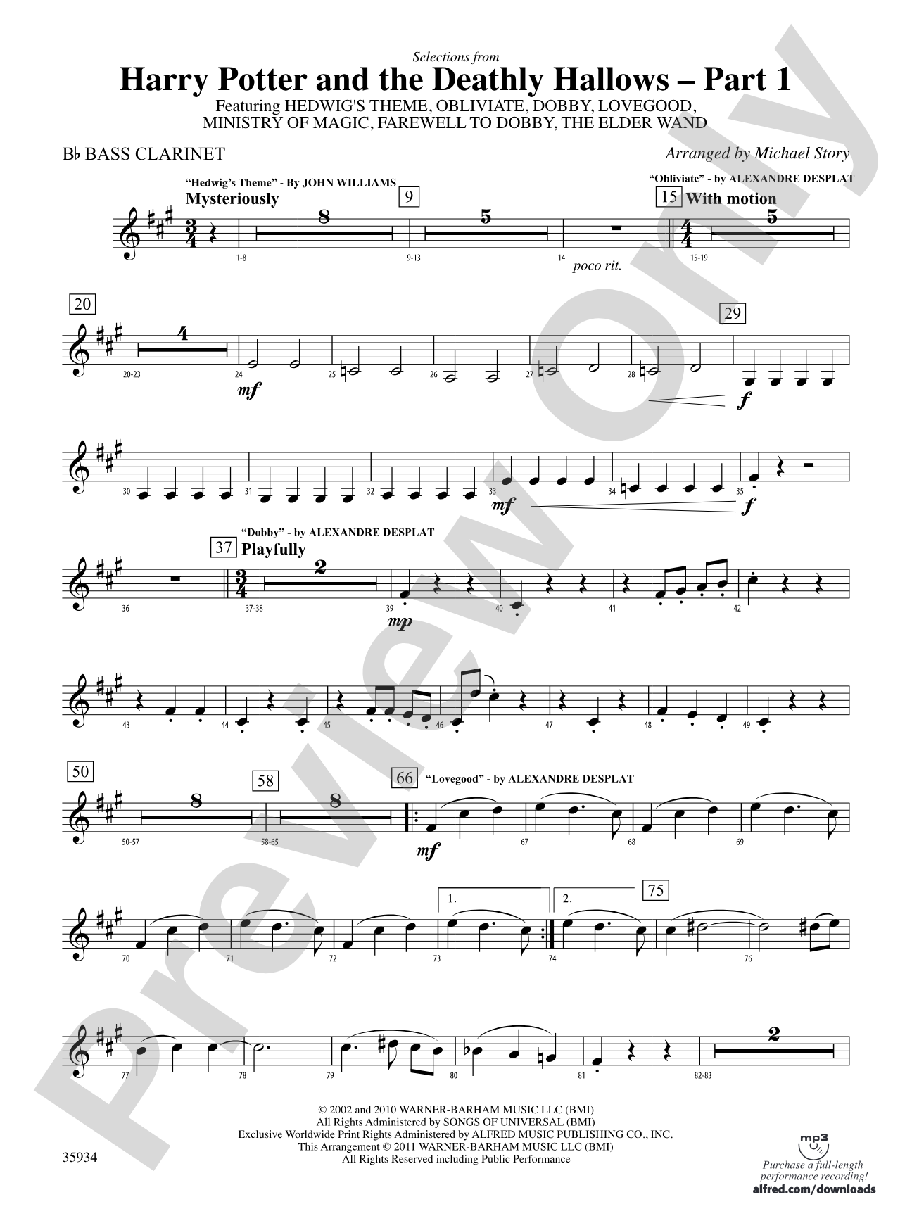 Harry Potter and the Deathly Hallows, Part 1, Selections from: B-flat Bass Clarinet