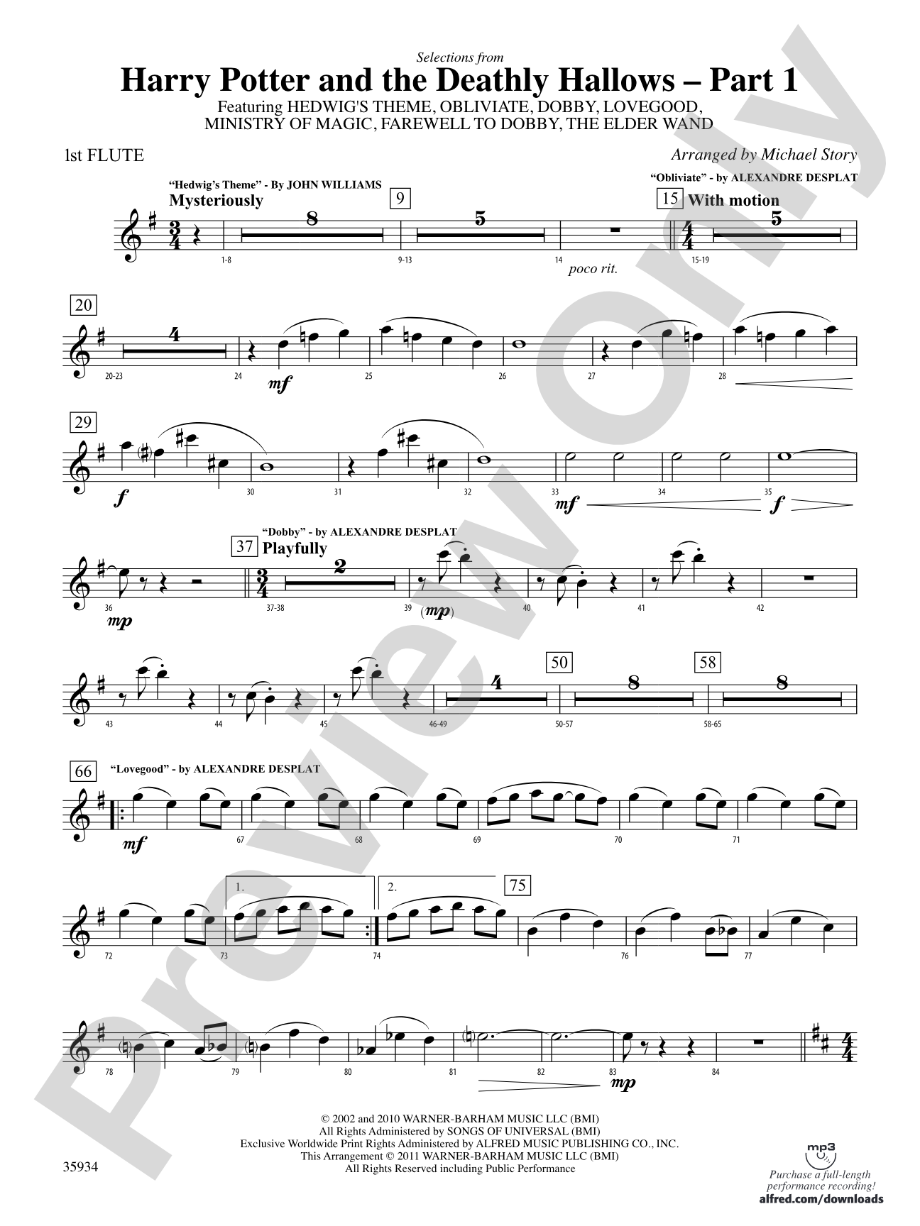 Harry Potter and the Deathly Hallows, Part 1, Selections from: Flute