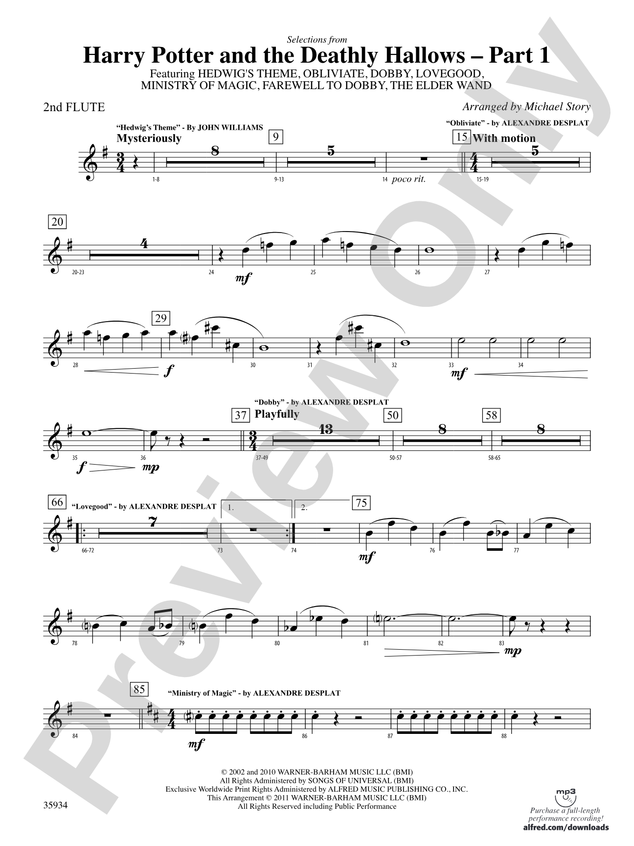 Harry Potter and the Deathly Hallows, Part 1, Selections from: 2nd Flute