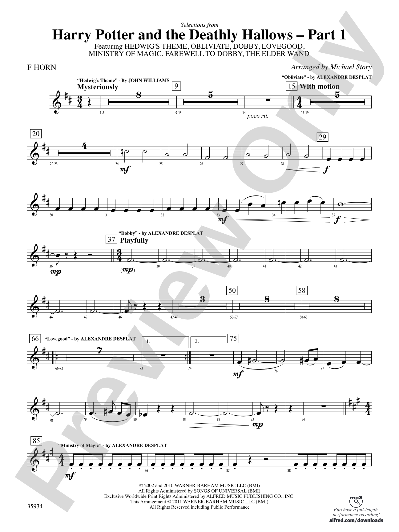 Harry Potter and the Deathly Hallows, Part 1, Selections from: 1st F Horn