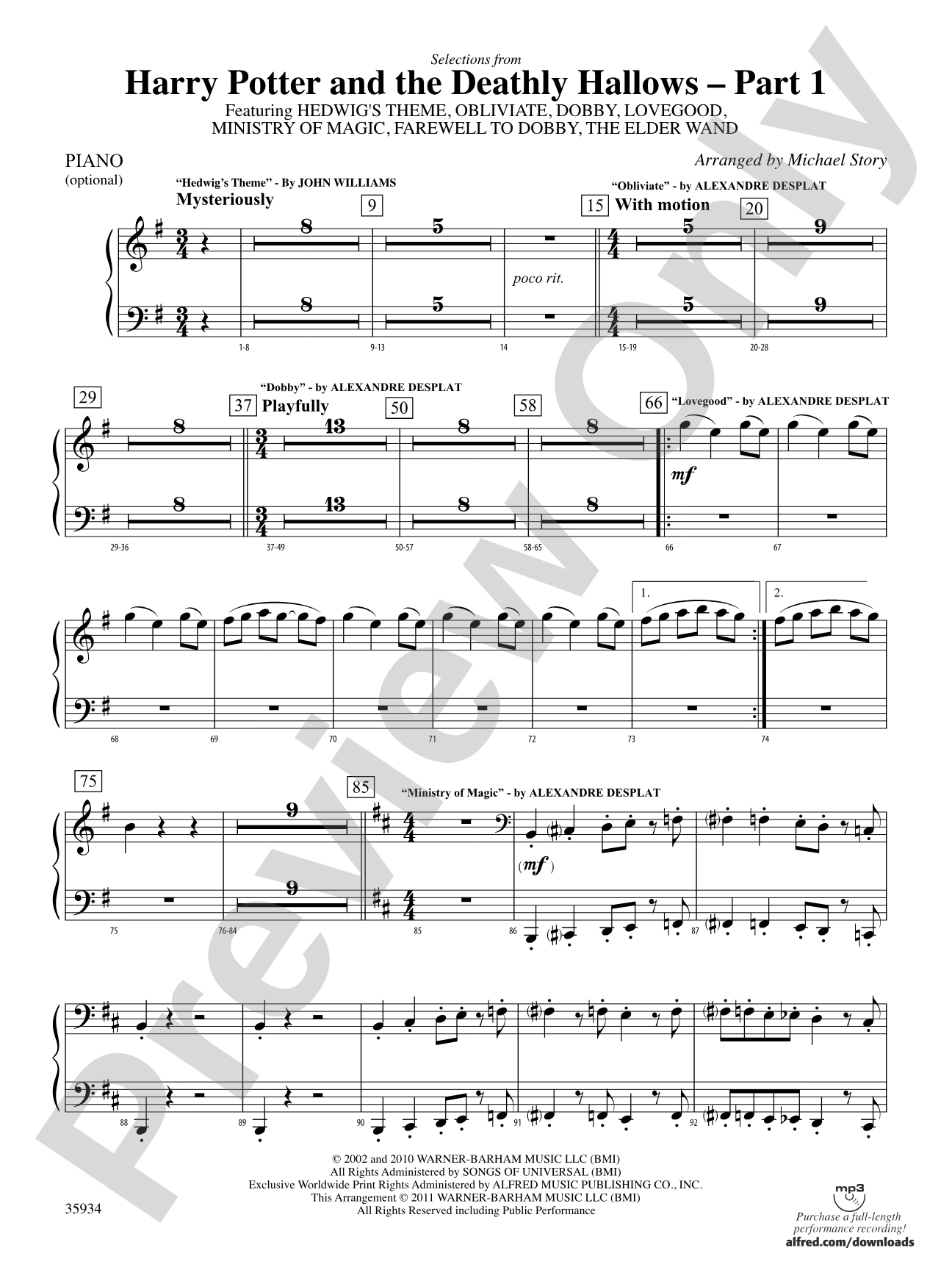 Harry Potter and the Deathly Hallows, Part 1, Selections from: Piano Accompaniment