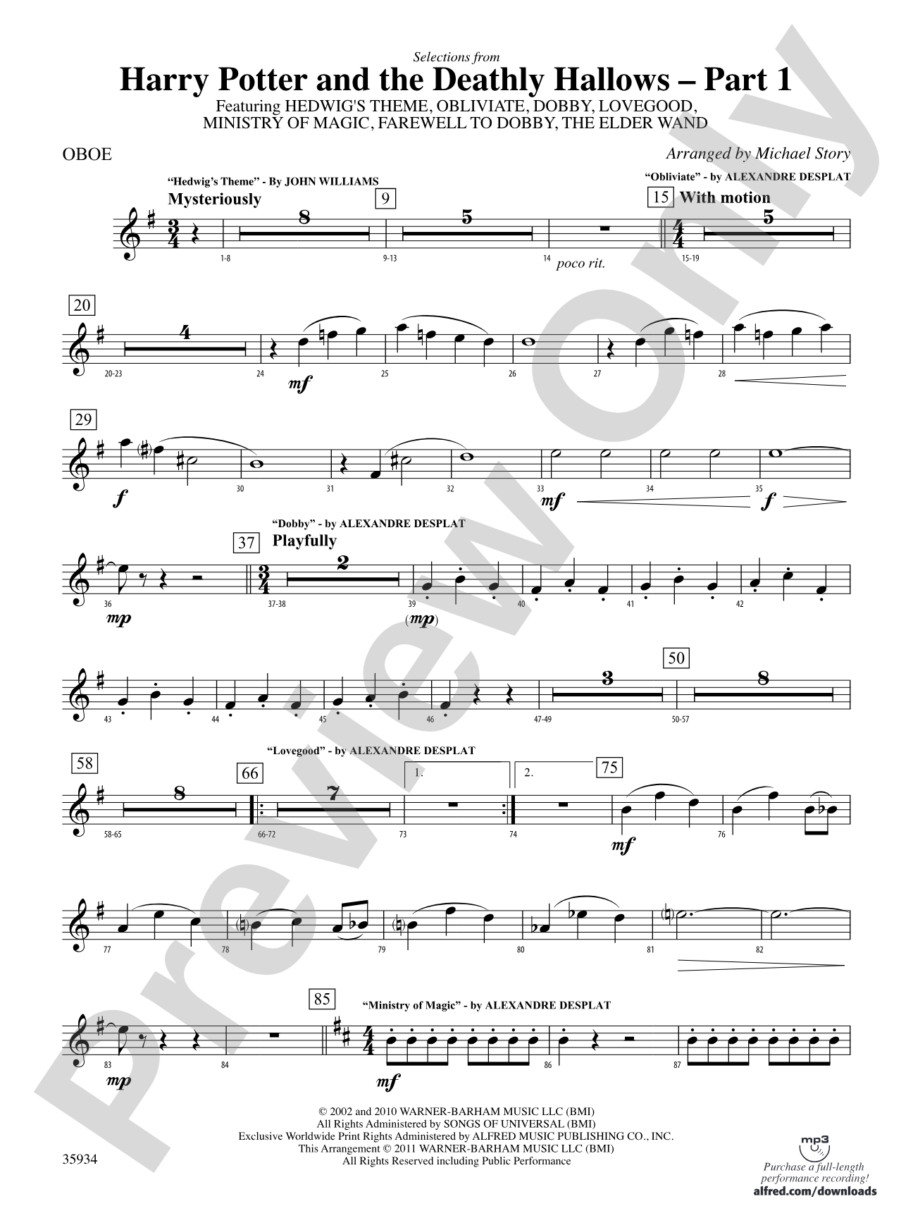 Harry Potter and the Deathly Hallows, Part 1, Selections from: Oboe