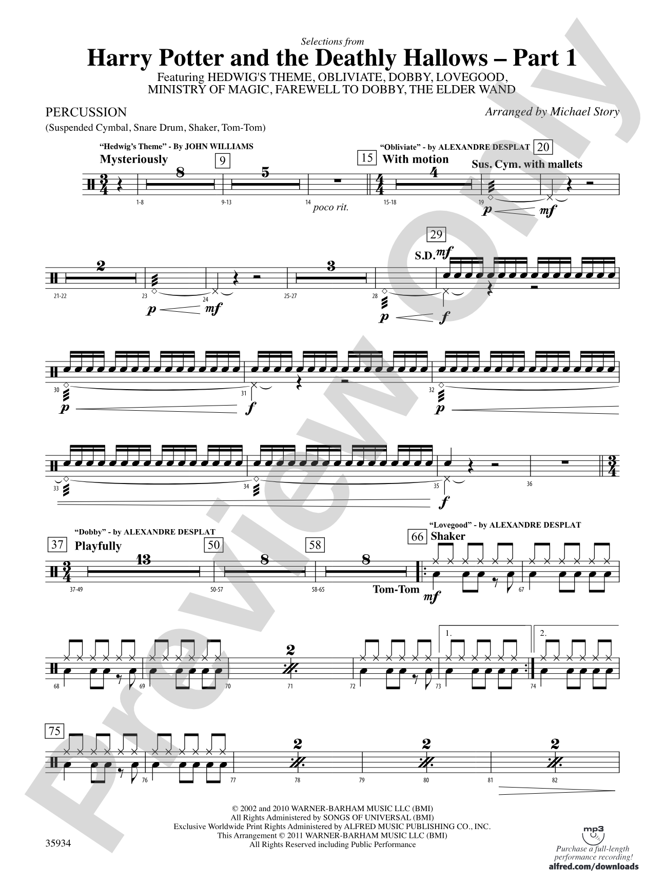 Harry Potter and the Deathly Hallows, Part 1, Selections from: 1st Percussion