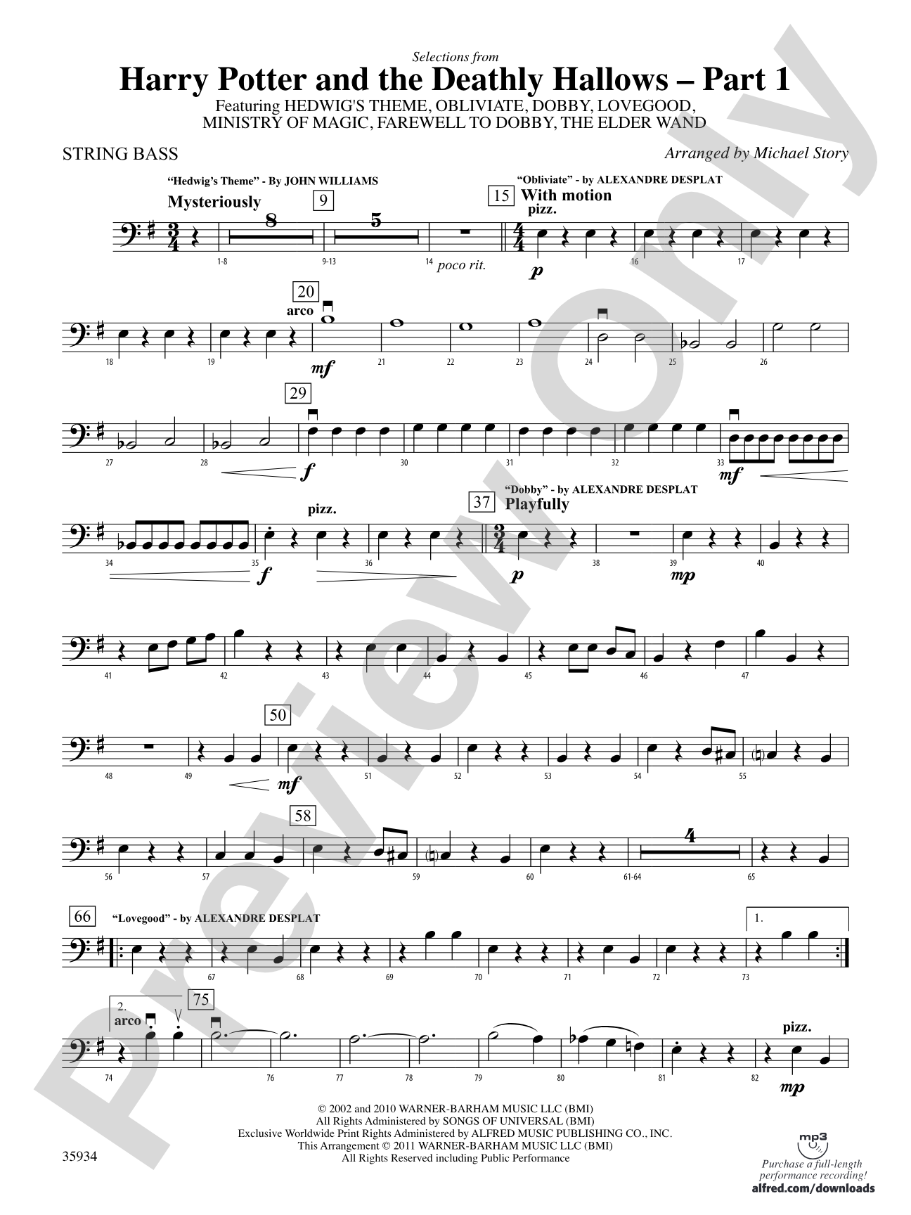 Harry Potter and the Deathly Hallows, Part 1, Selections from: String Bass