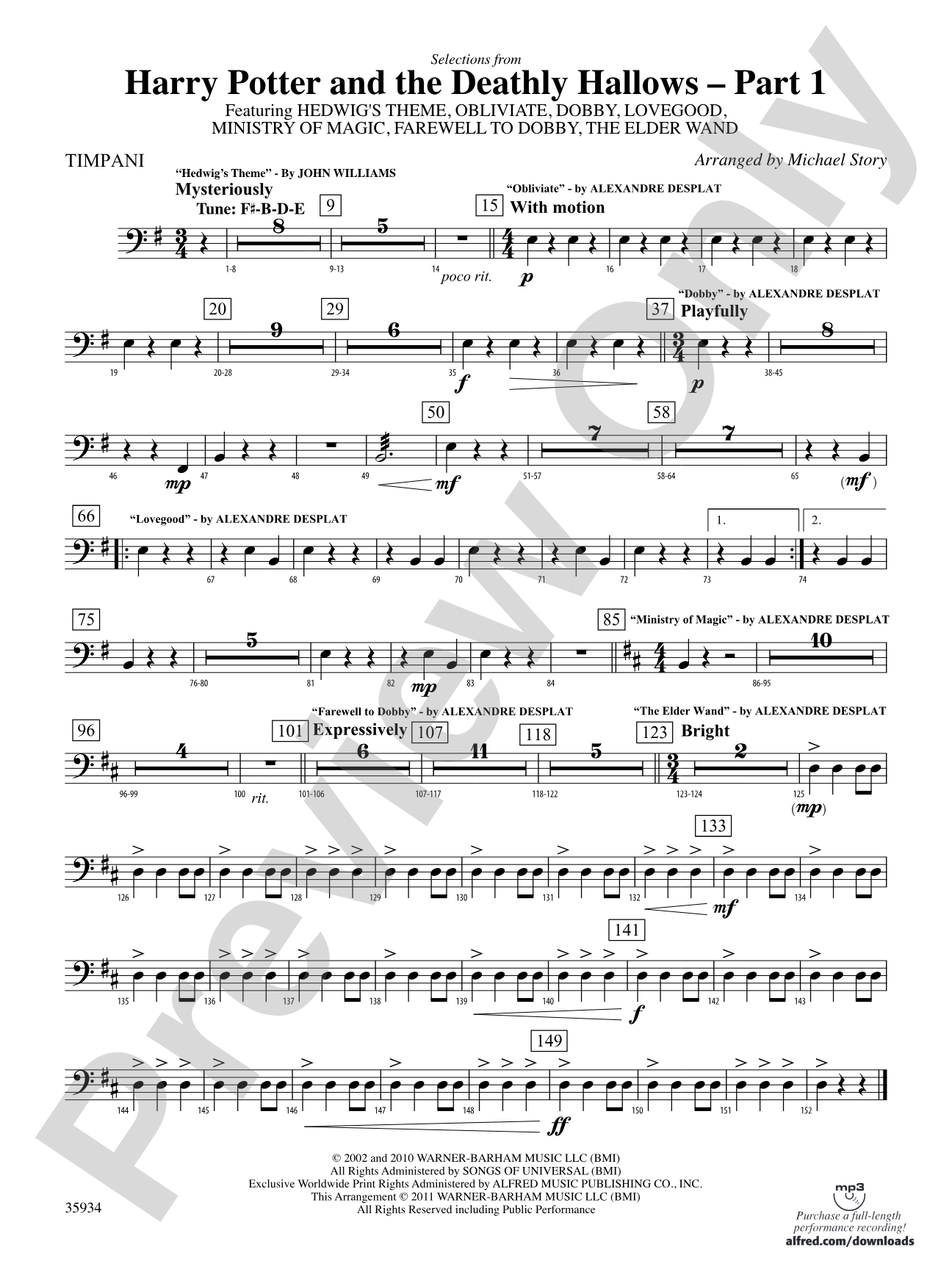 Harry Potter and the Deathly Hallows, Part 1, Selections from: Timpani