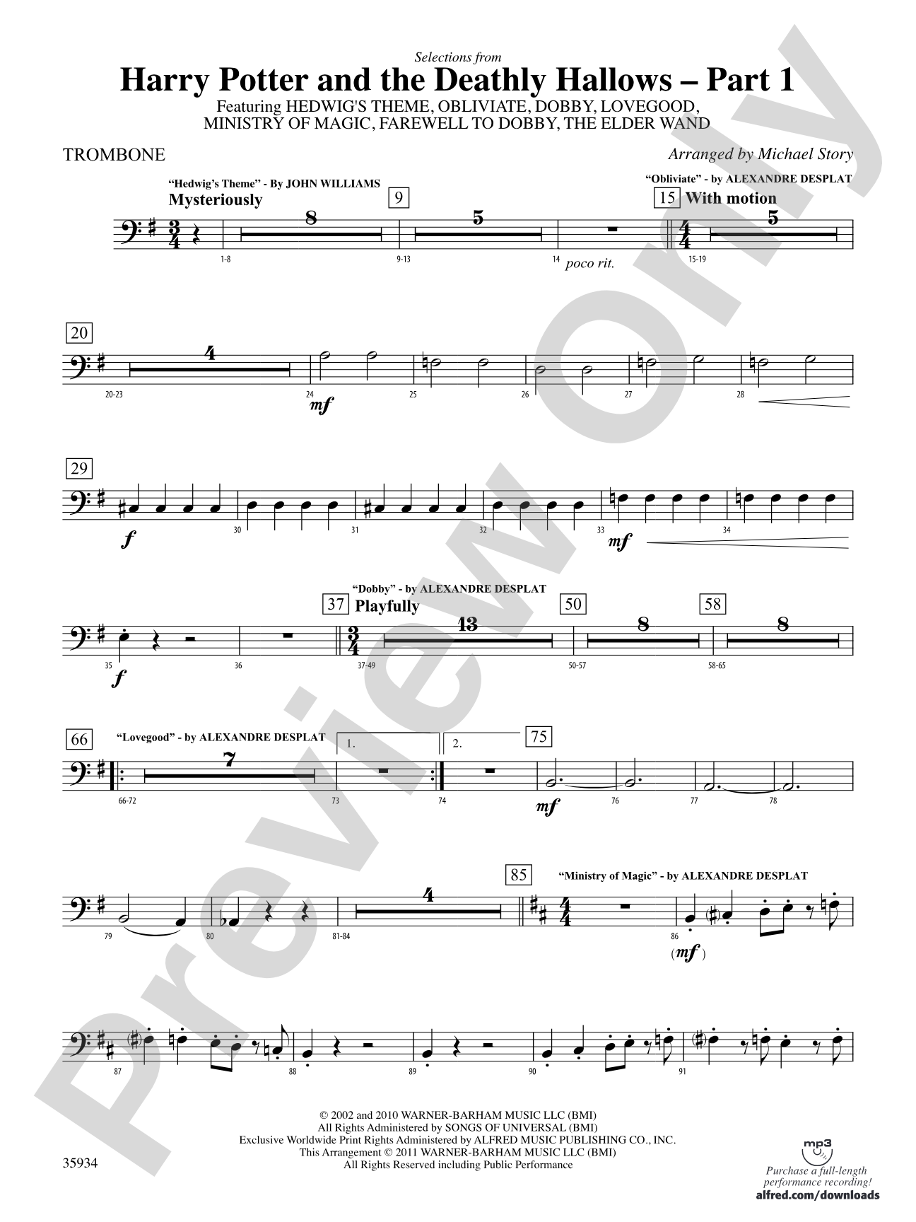 Harry Potter and the Deathly Hallows, Part 1, Selections from: 1st Trombone