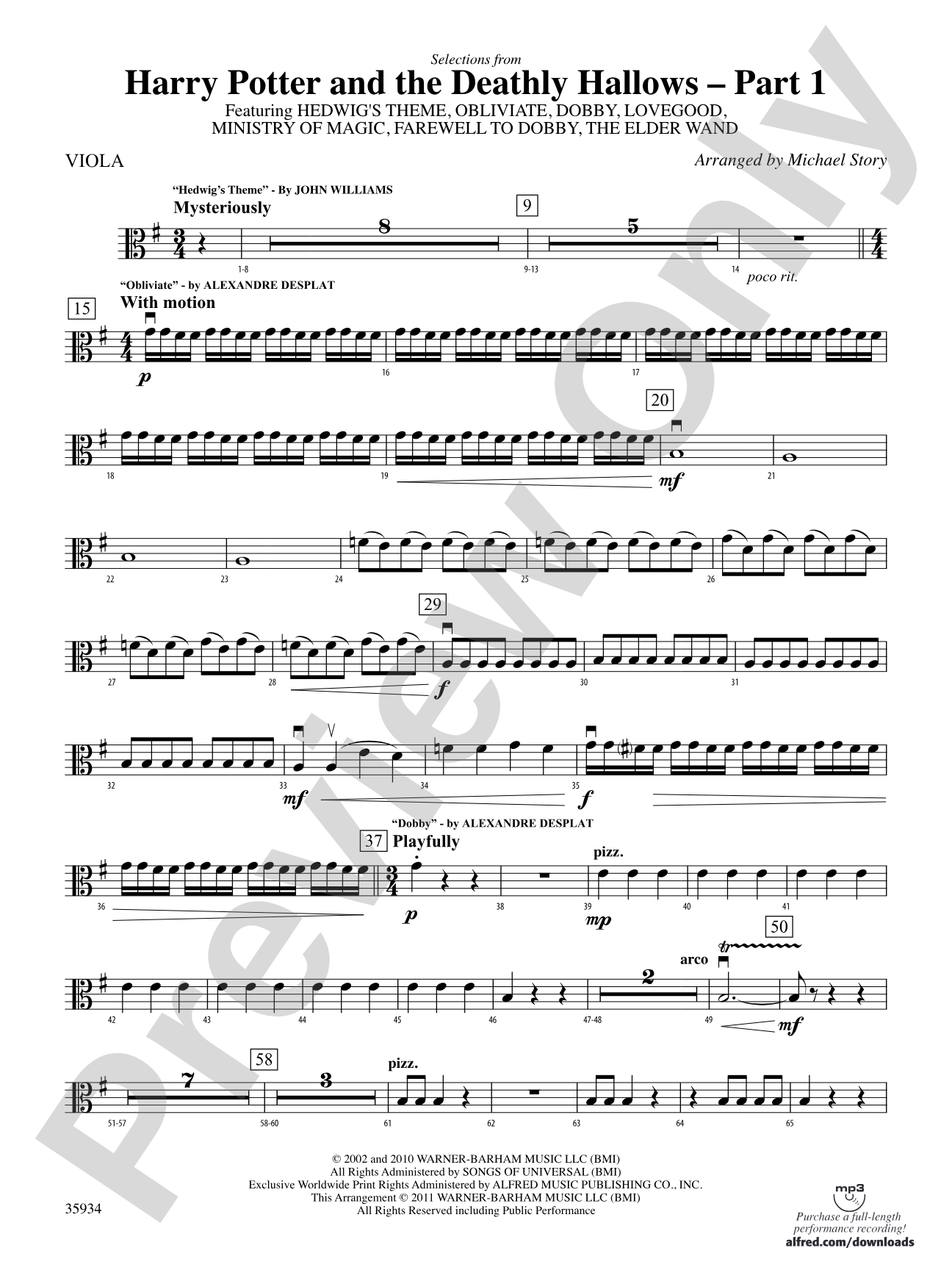 Harry Potter and the Deathly Hallows, Part 1, Selections from: Viola