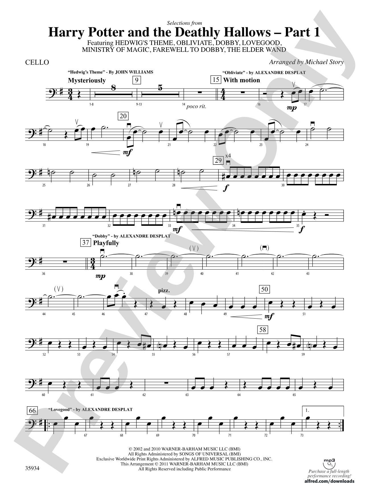 Harry Potter and the Deathly Hallows, Part 1, Selections from: Cello