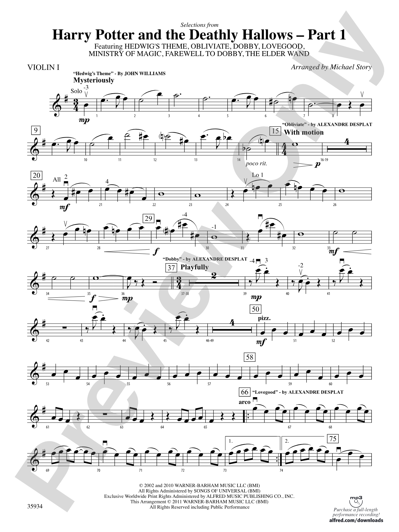 Harry Potter and the Deathly Hallows, Part 1, Selections from: 1st Violin
