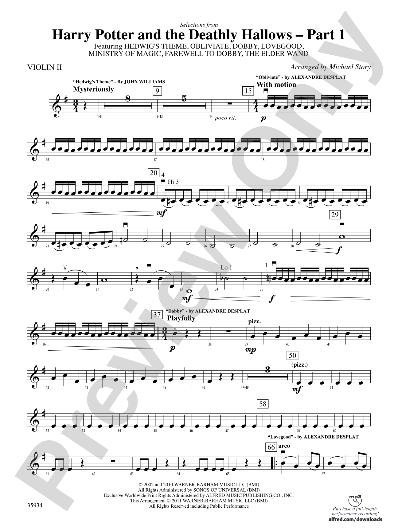 Harry Potter and the Deathly Hallows, Part 1, Selections from: 2nd Violin