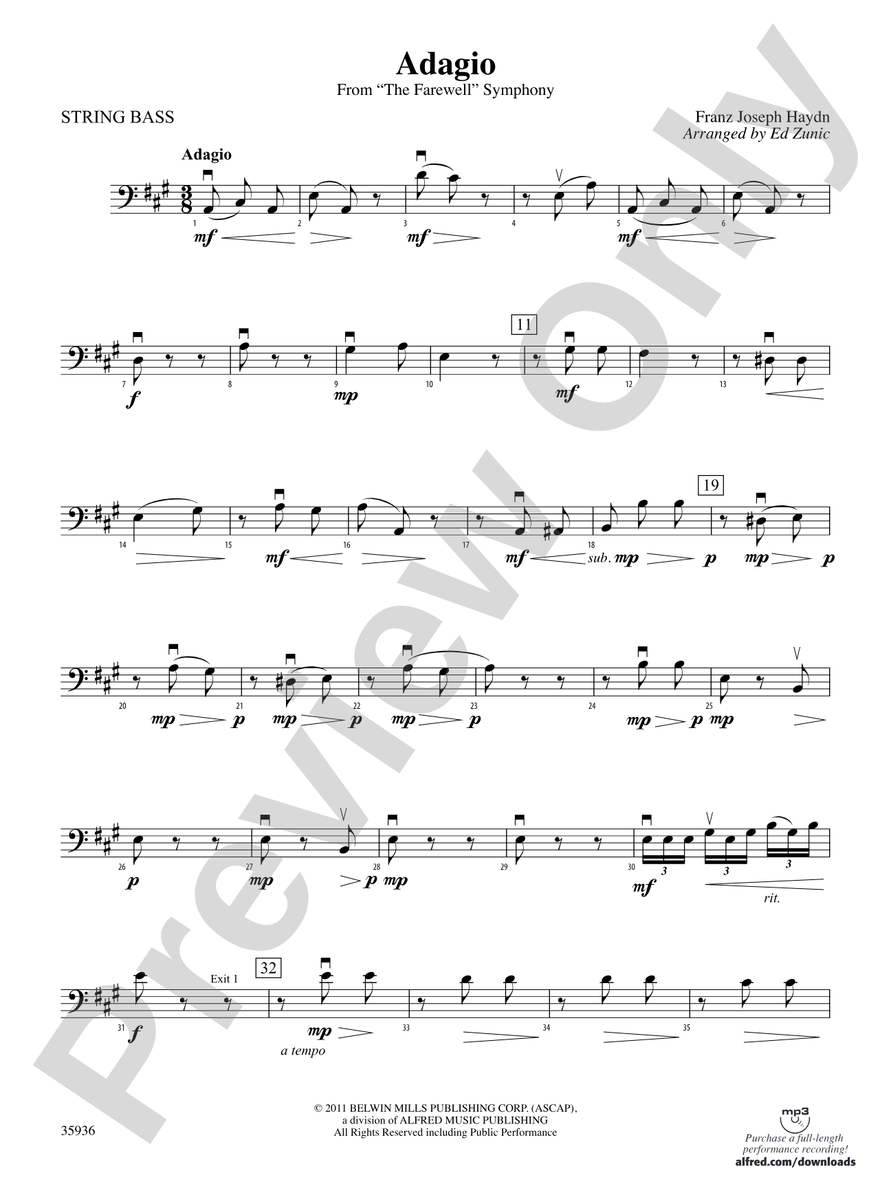 Adagio (from the Farewell Symphony): String Bass