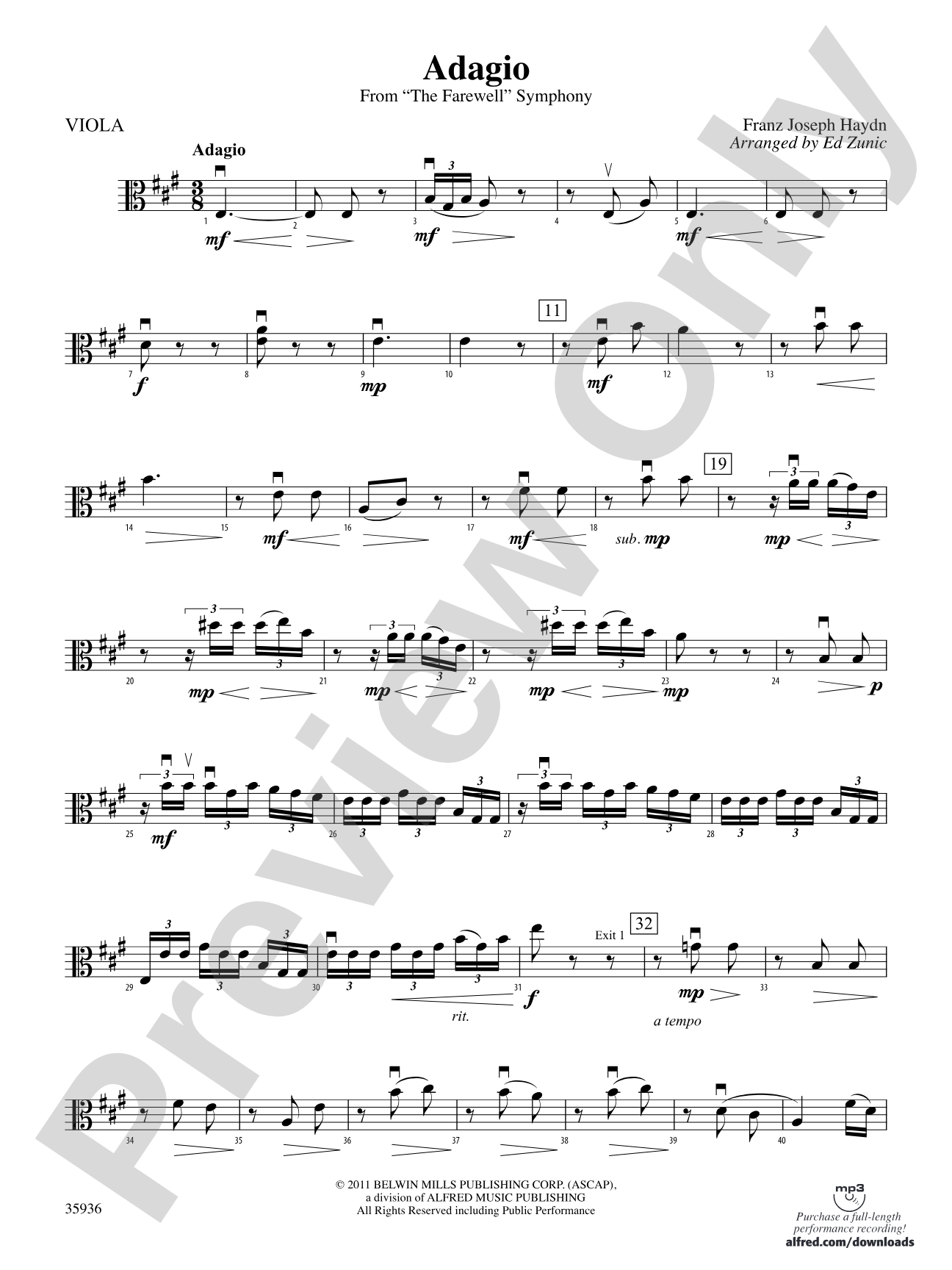 Adagio (from the Farewell Symphony): Viola