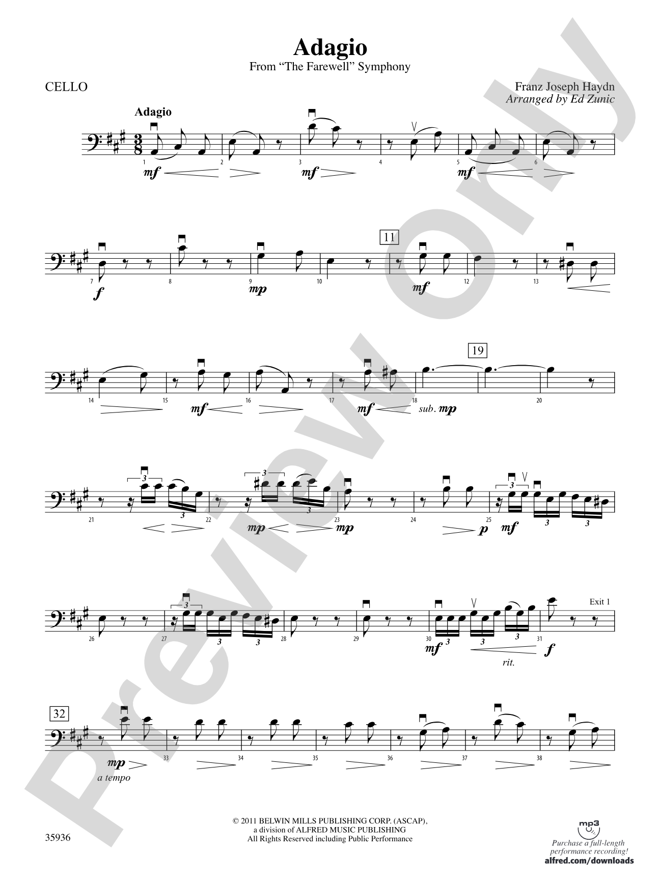 Adagio (from the Farewell Symphony): Cello