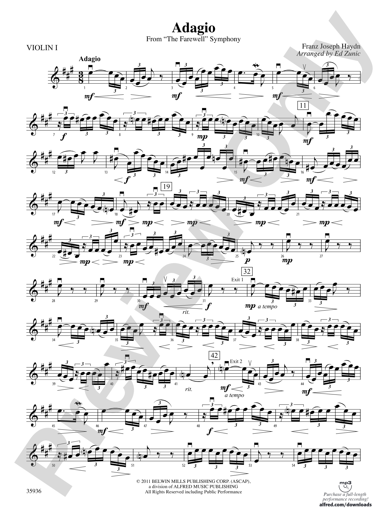 Adagio (from the Farewell Symphony): 1st Violin