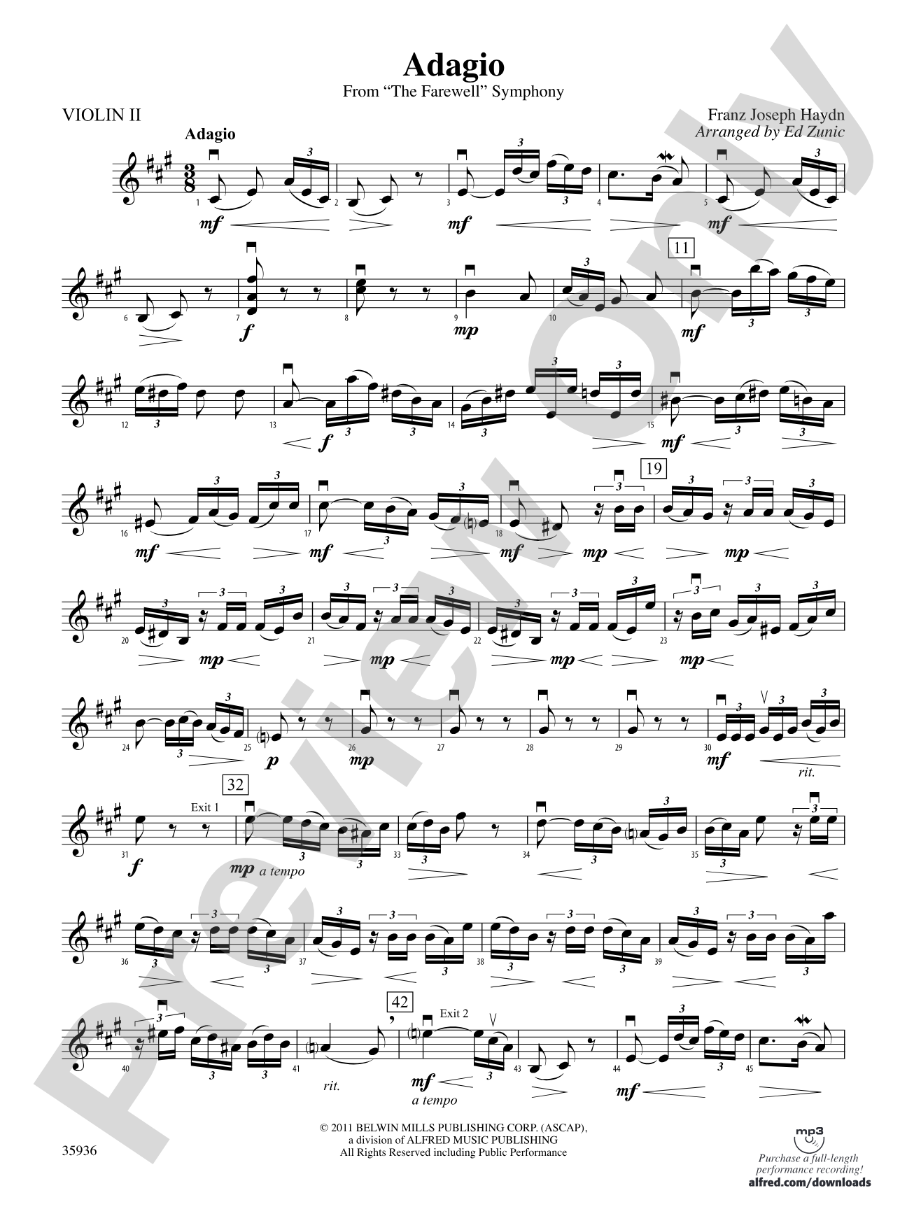 Adagio (from the Farewell Symphony): 2nd Violin