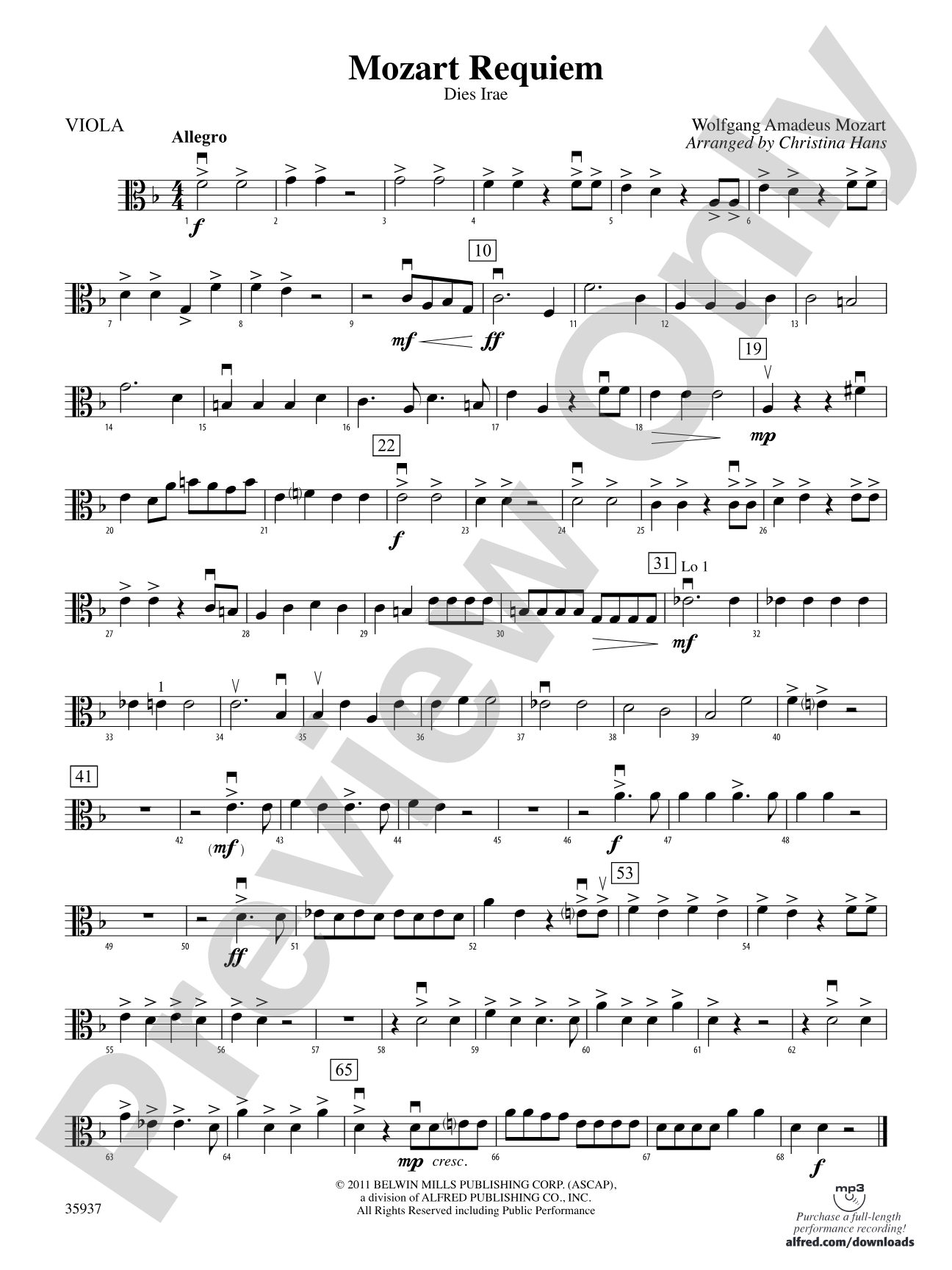 Mozart Requiem -- Dies Irae: Viola