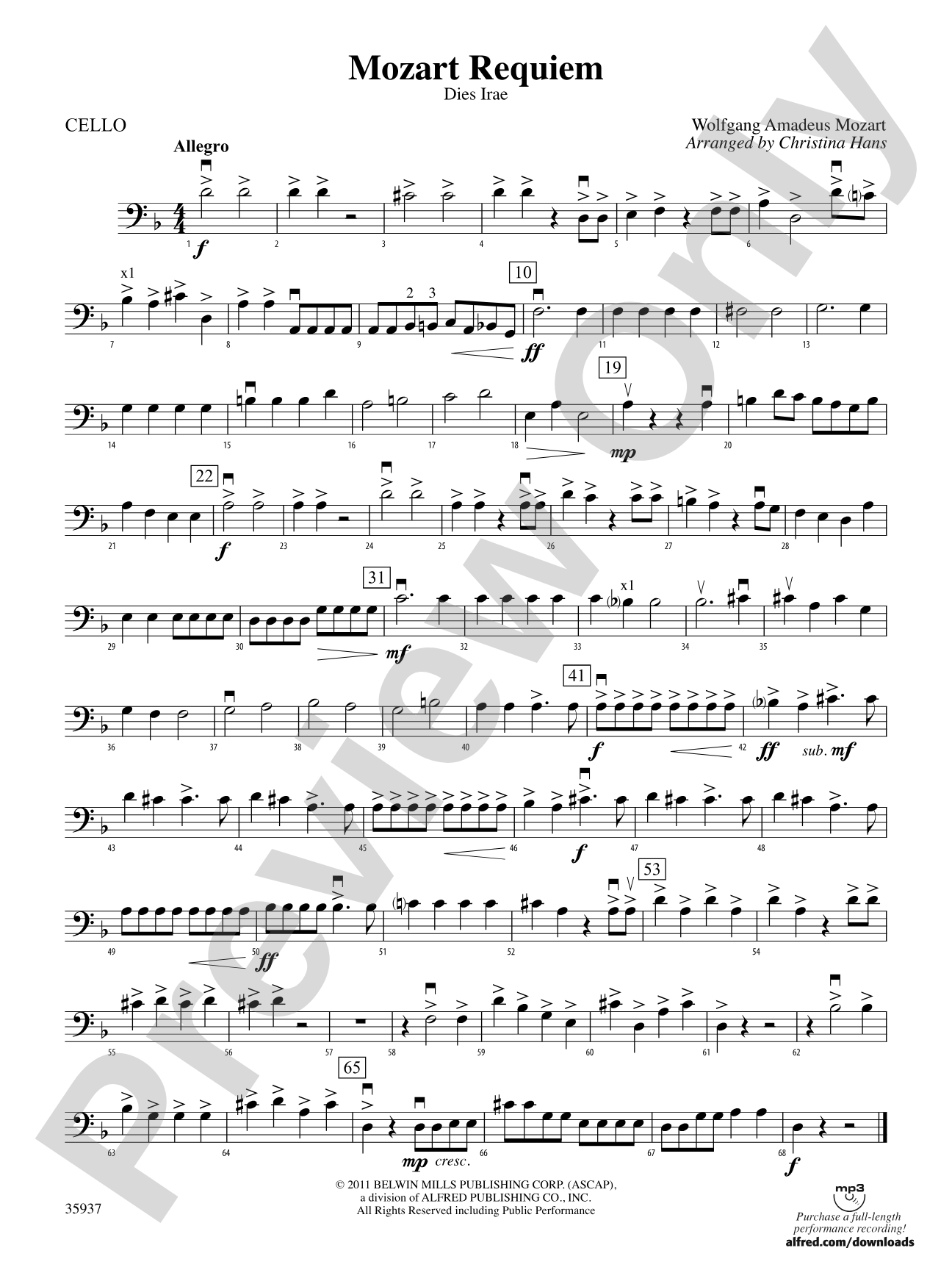 Mozart Requiem -- Dies Irae: Cello