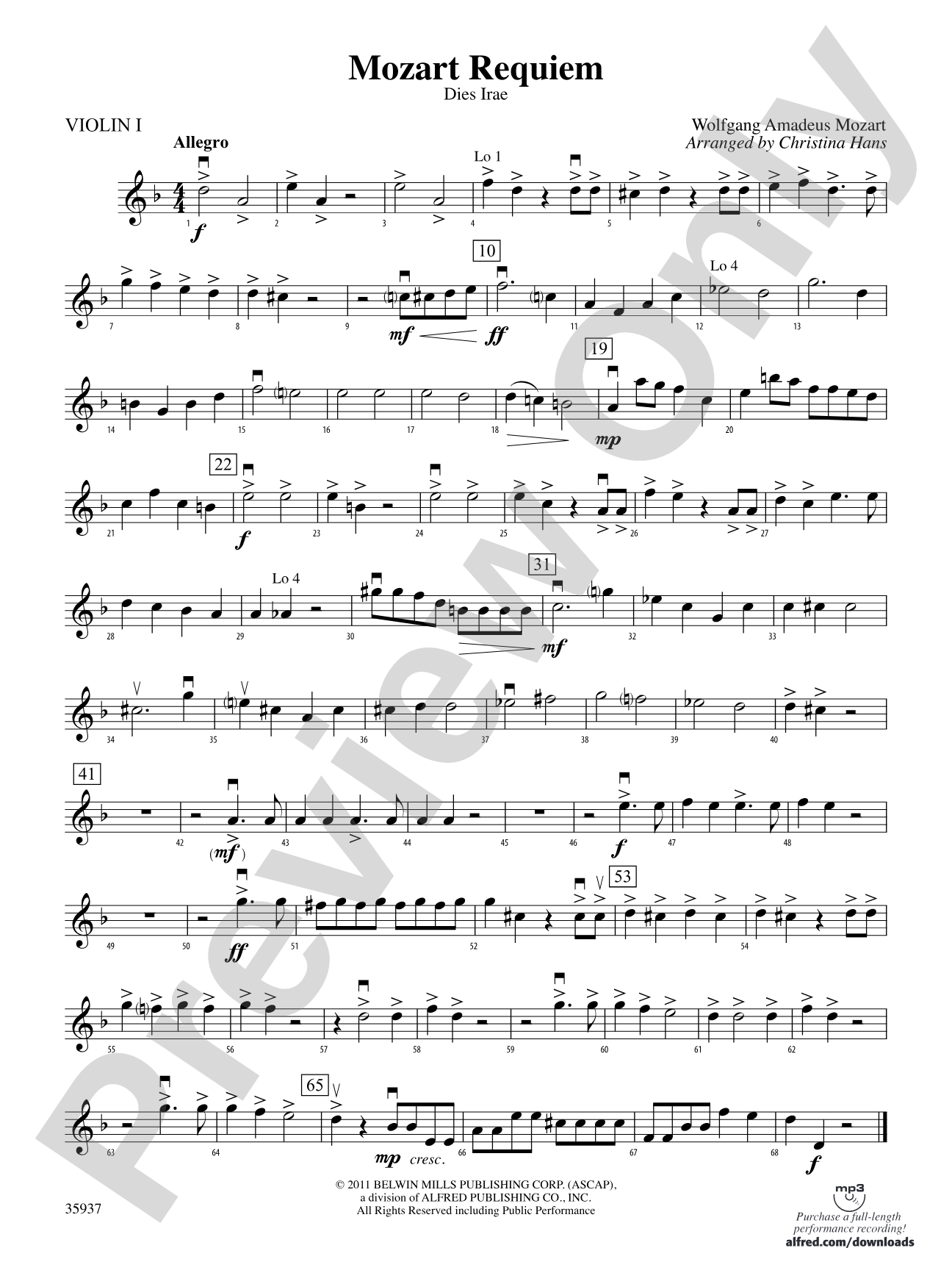 Mozart Requiem -- Dies Irae: 1st Violin