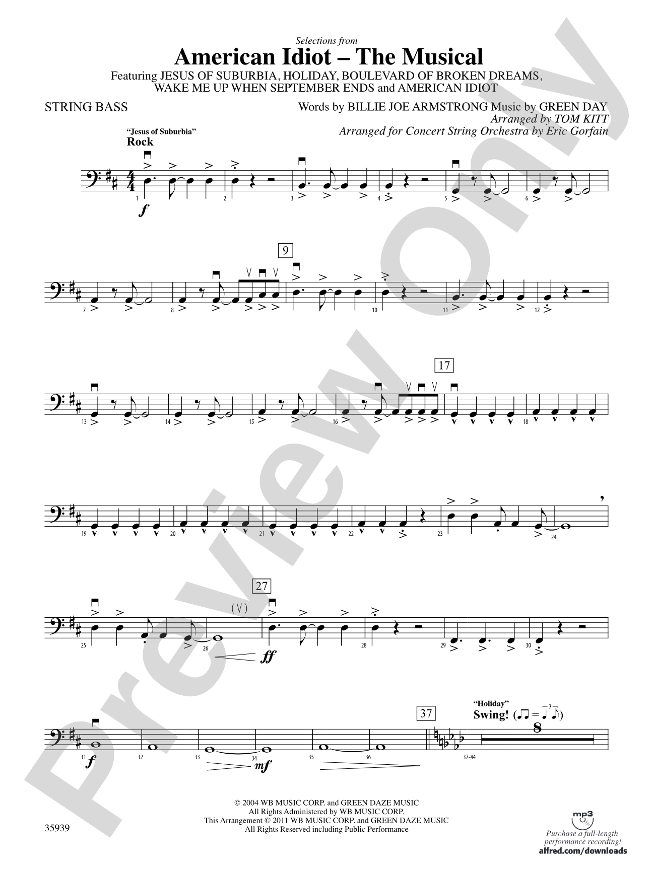 American Idiot -- The Musical, Selections from: String Bass