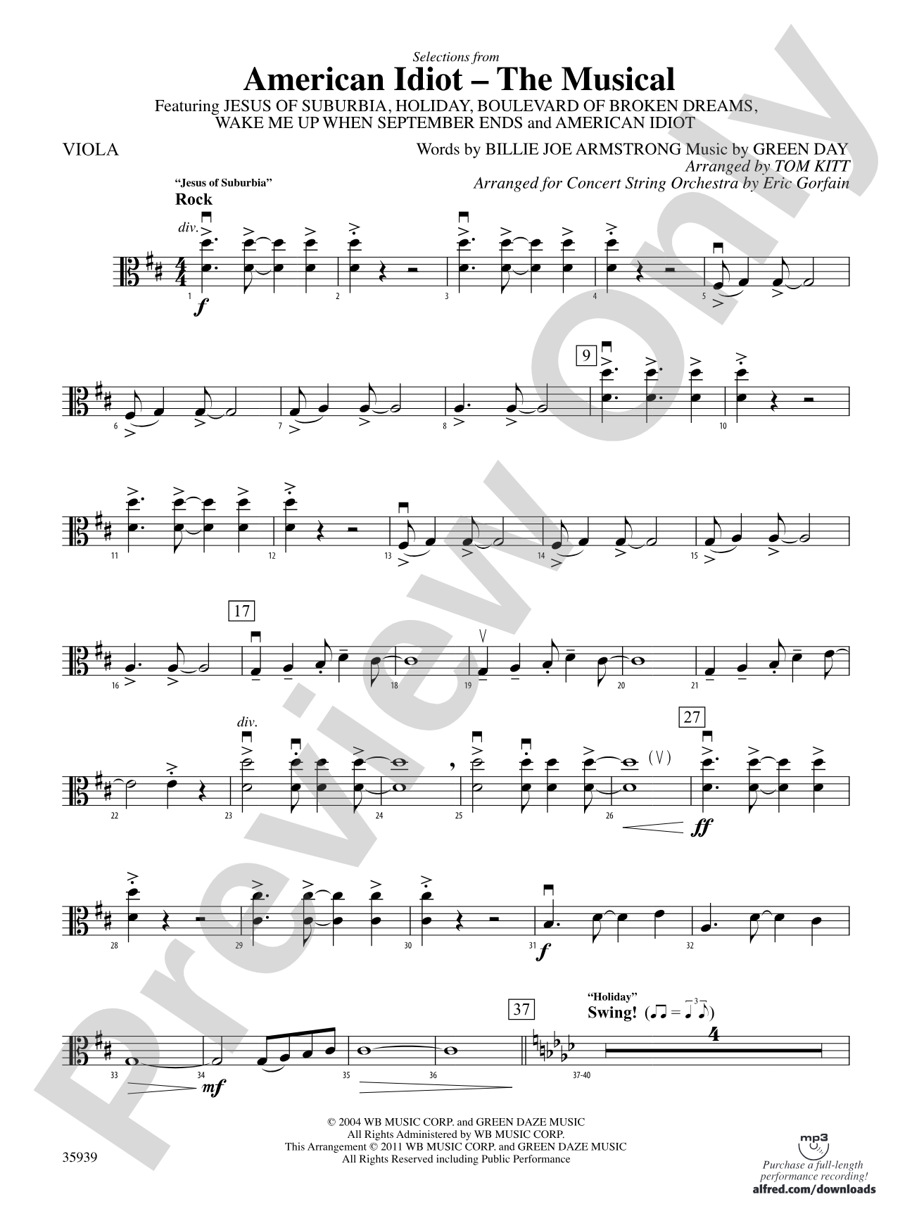 American Idiot -- The Musical, Selections from: Viola