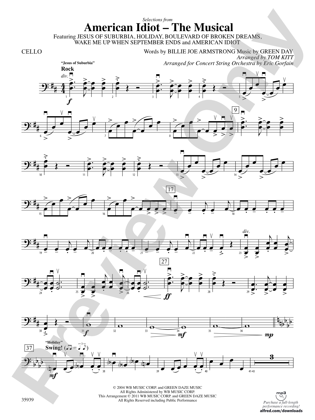 American Idiot -- The Musical, Selections from: Cello