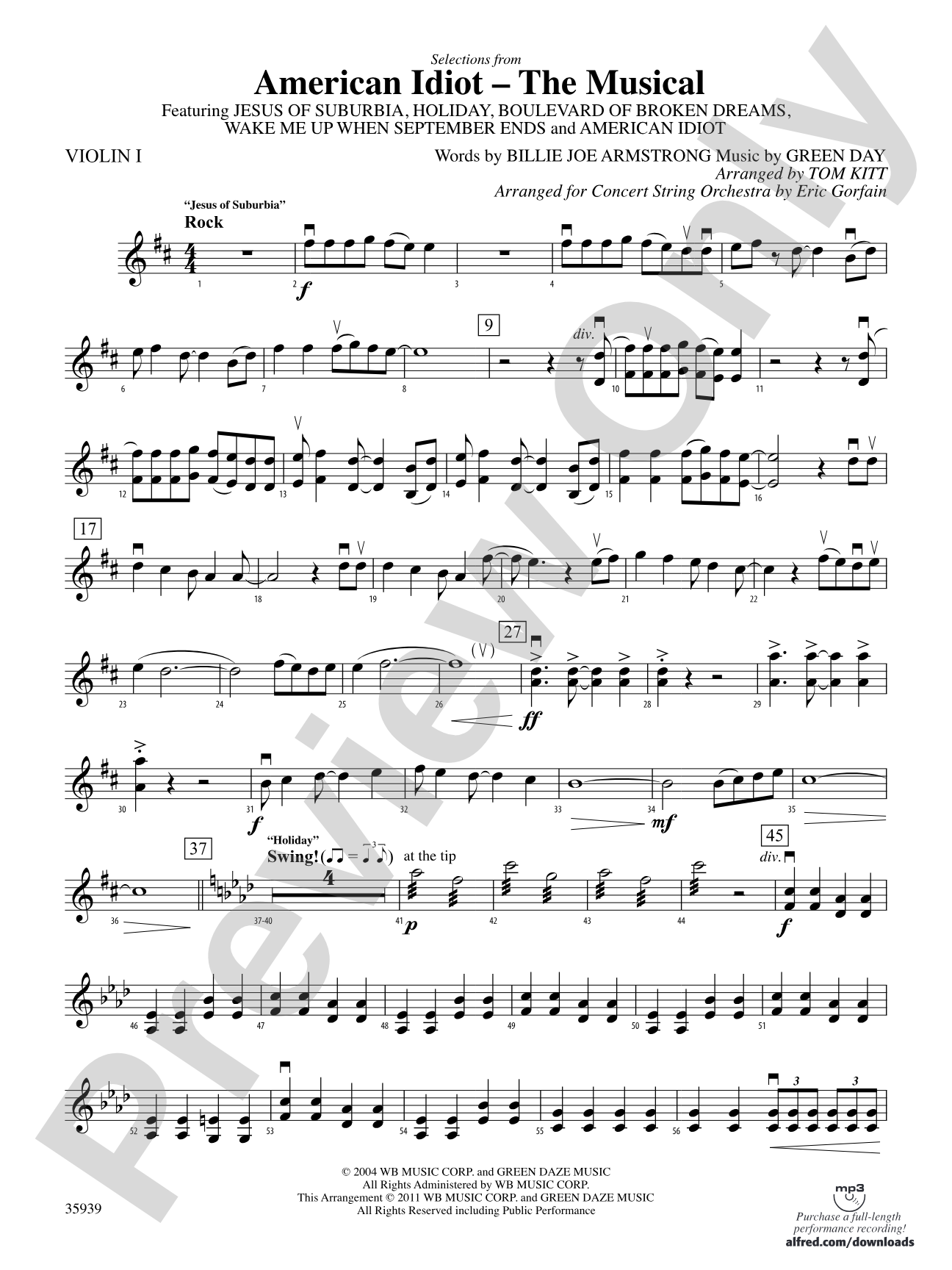 American Idiot -- The Musical, Selections from: 1st Violin
