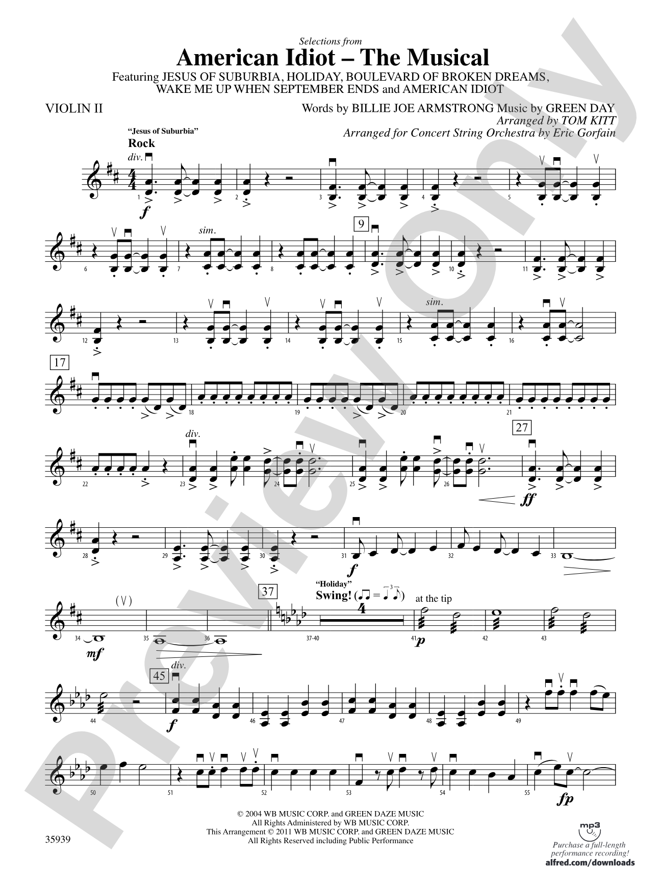 American Idiot -- The Musical, Selections from: 2nd Violin