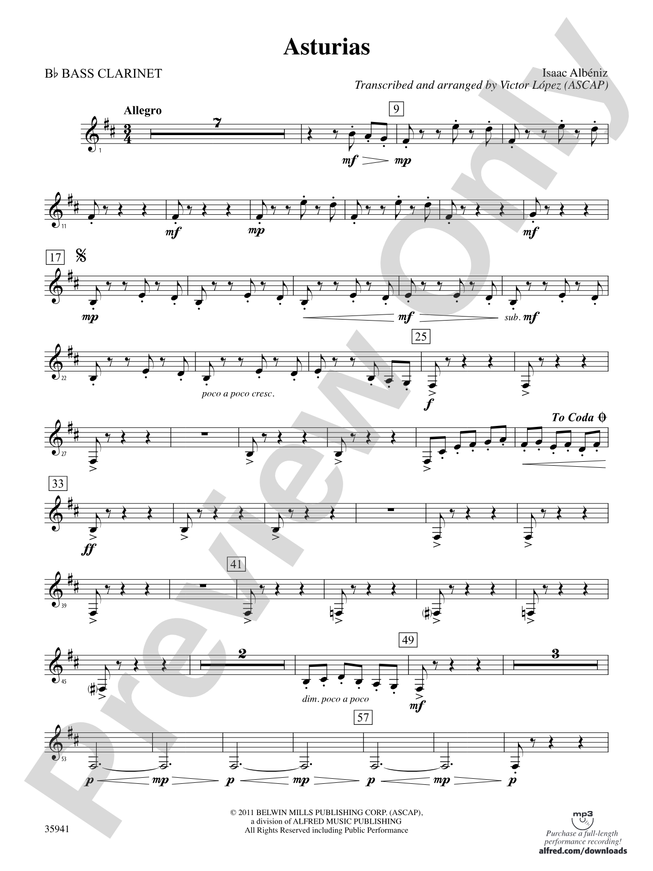 Asturias: B-flat Bass Clarinet