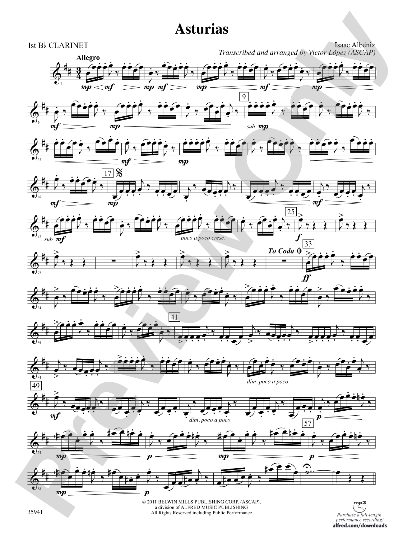 Asturias: 1st B-flat Clarinet