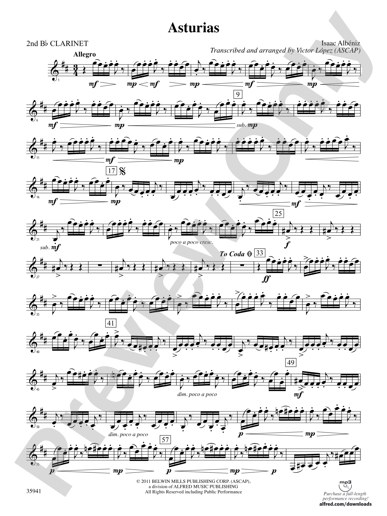 Asturias: 2nd B-flat Clarinet