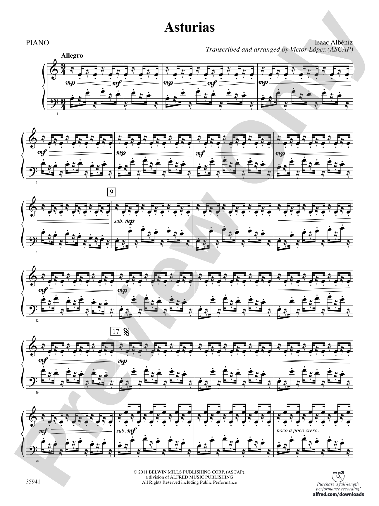 Asturias: Piano Accompaniment